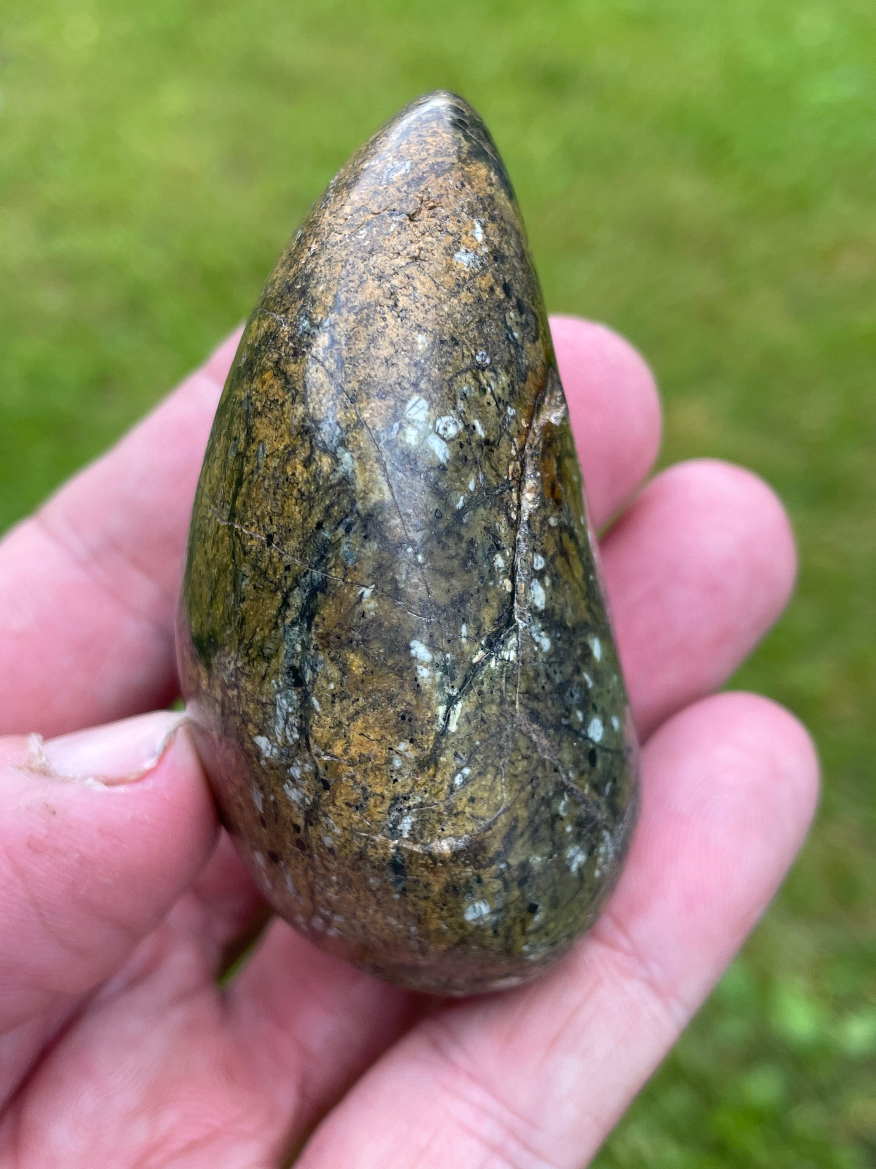 StoneBorn Creations Hand Polished Serpentine Freeform with Natural Olive Matrix, White Mineral Inclusions and Intricate Veining