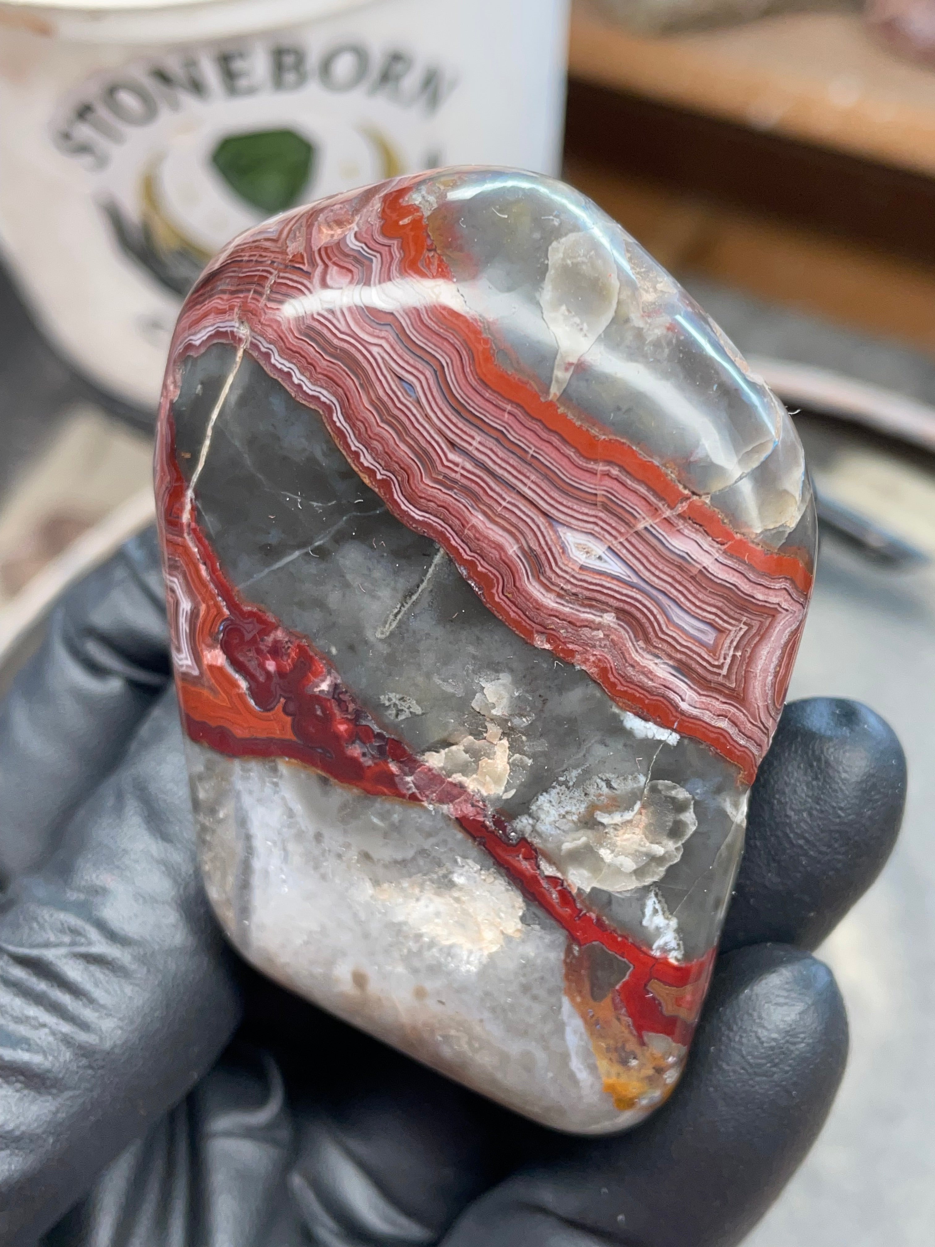 StoneBorn Creations – Hand Polished Crazy Lace Agate – Double Sided Fire Banding