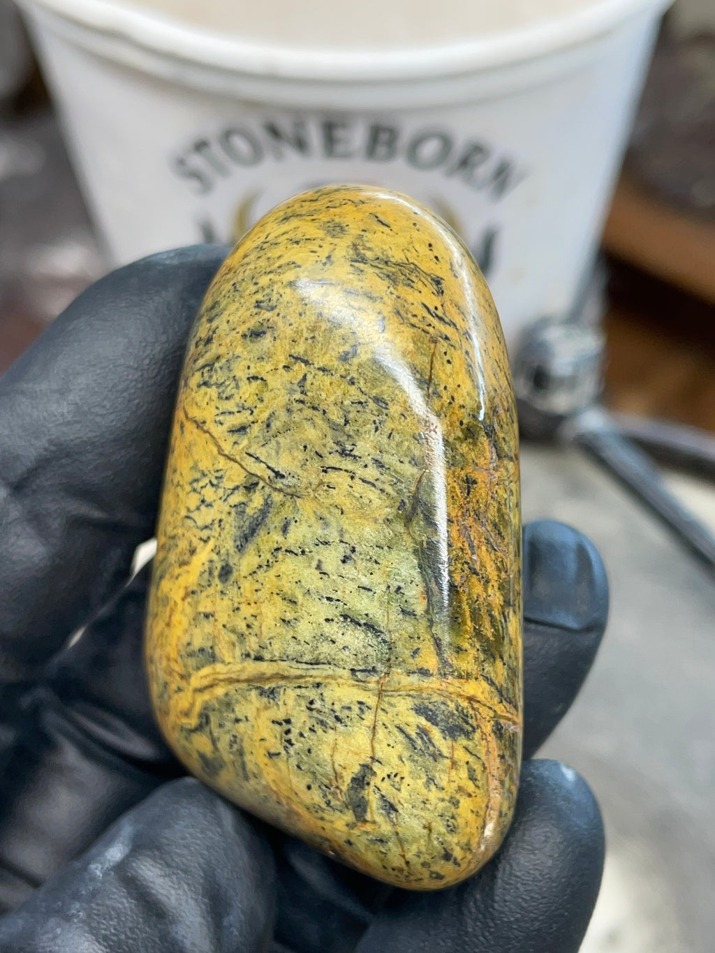 Hand-Polished Golden Serpentine | One-of-One River Stone