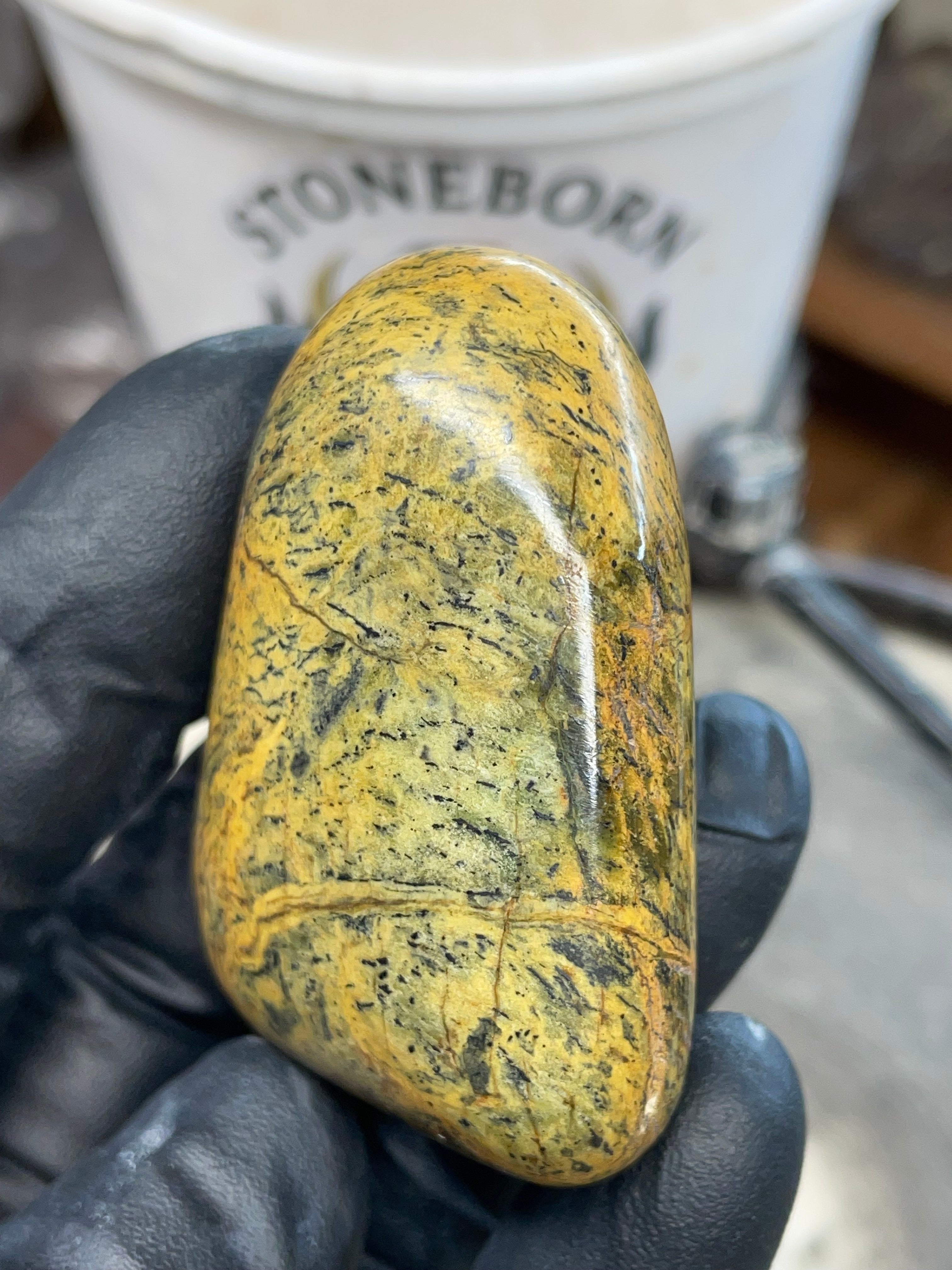 Hand-Polished Golden Serpentine | One-of-One River Stone