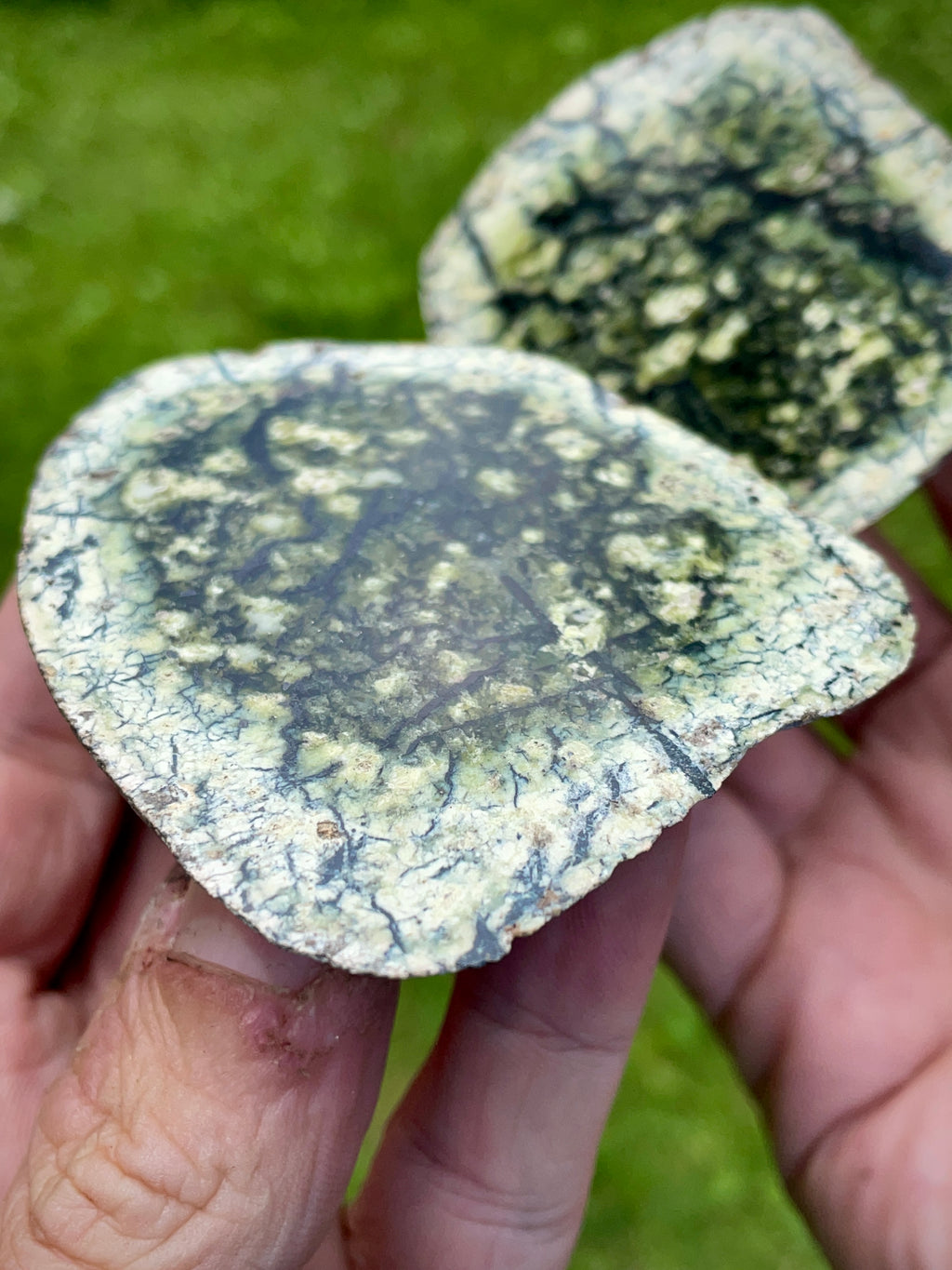 StoneBorn Creations | Hand-Polished Vermont Serpentine Bookmatched Pair | One-of-a-Kind Natural Display Stones