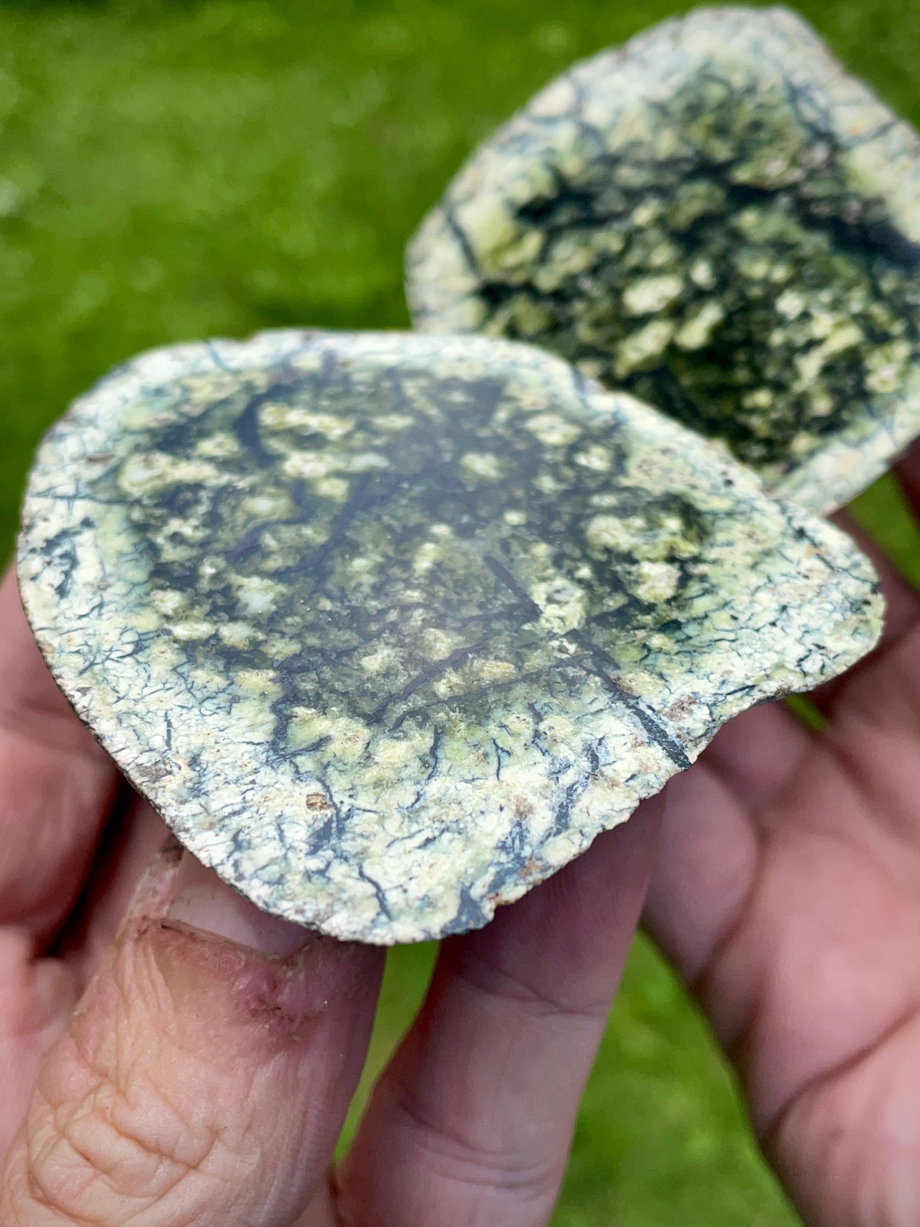 StoneBorn Creations | Hand-Polished Vermont Serpentine Bookmatched Pair | One-of-a-Kind Natural Display Stones
