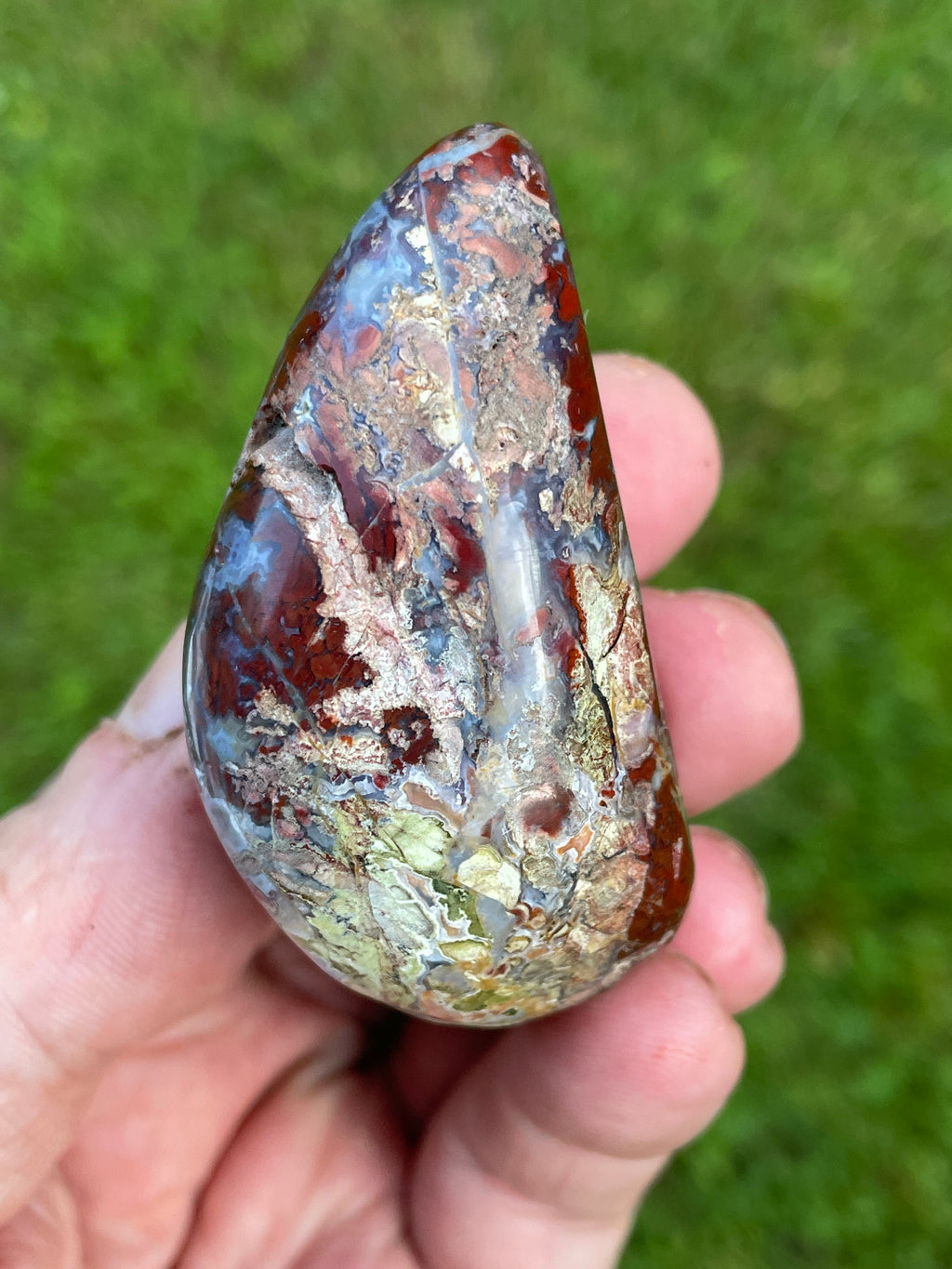 StoneBorn Creations Hand-Polished Brecciated Jasper Freeform with Crimson Red Chalcedony, Natural Quartz Veins & Earth-Toned Matrix