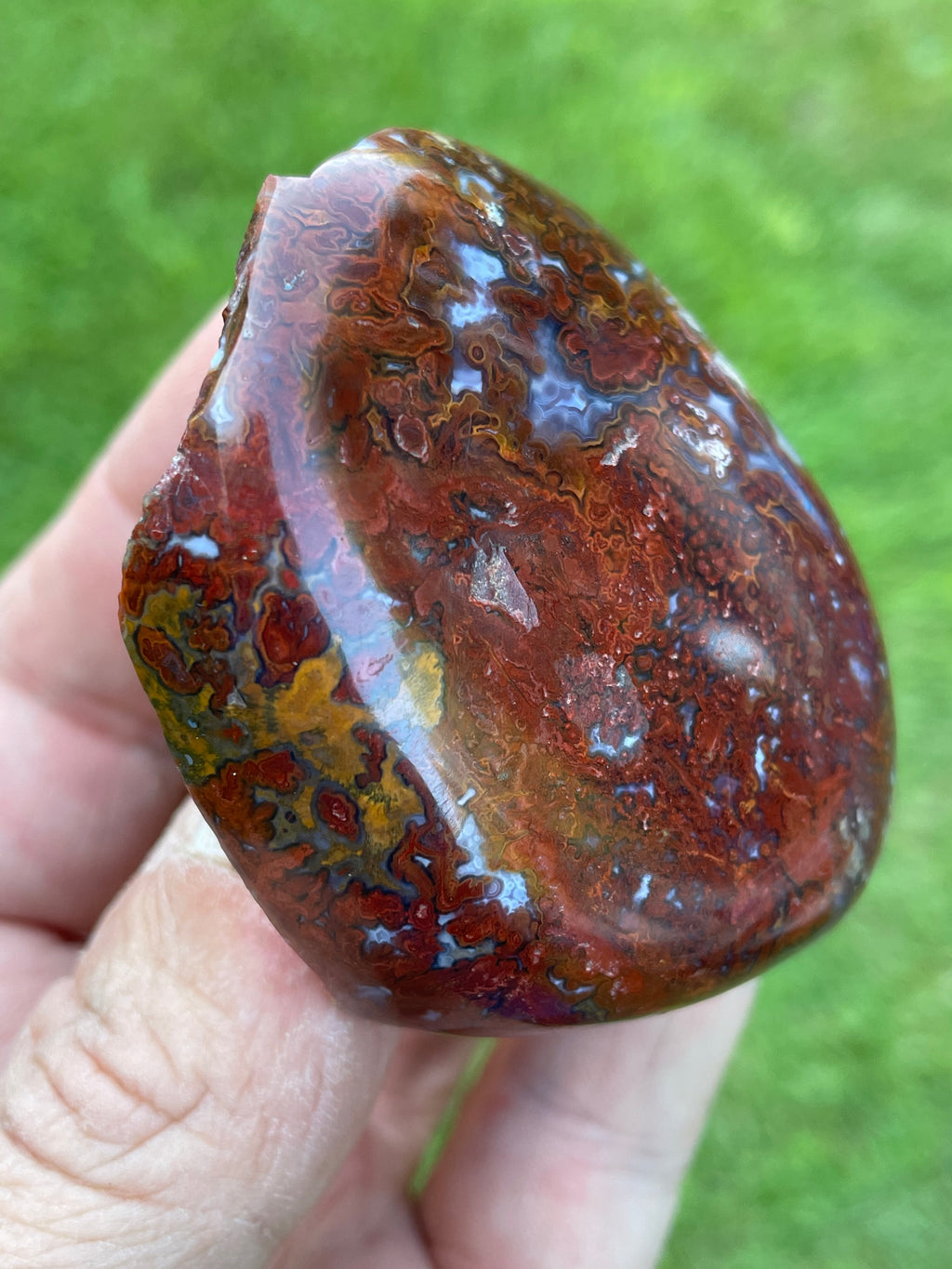 StoneBorn Creations | Hand-Polished Red Lightning Natural Agate Freeform | One-of-a-Kind Display Stone