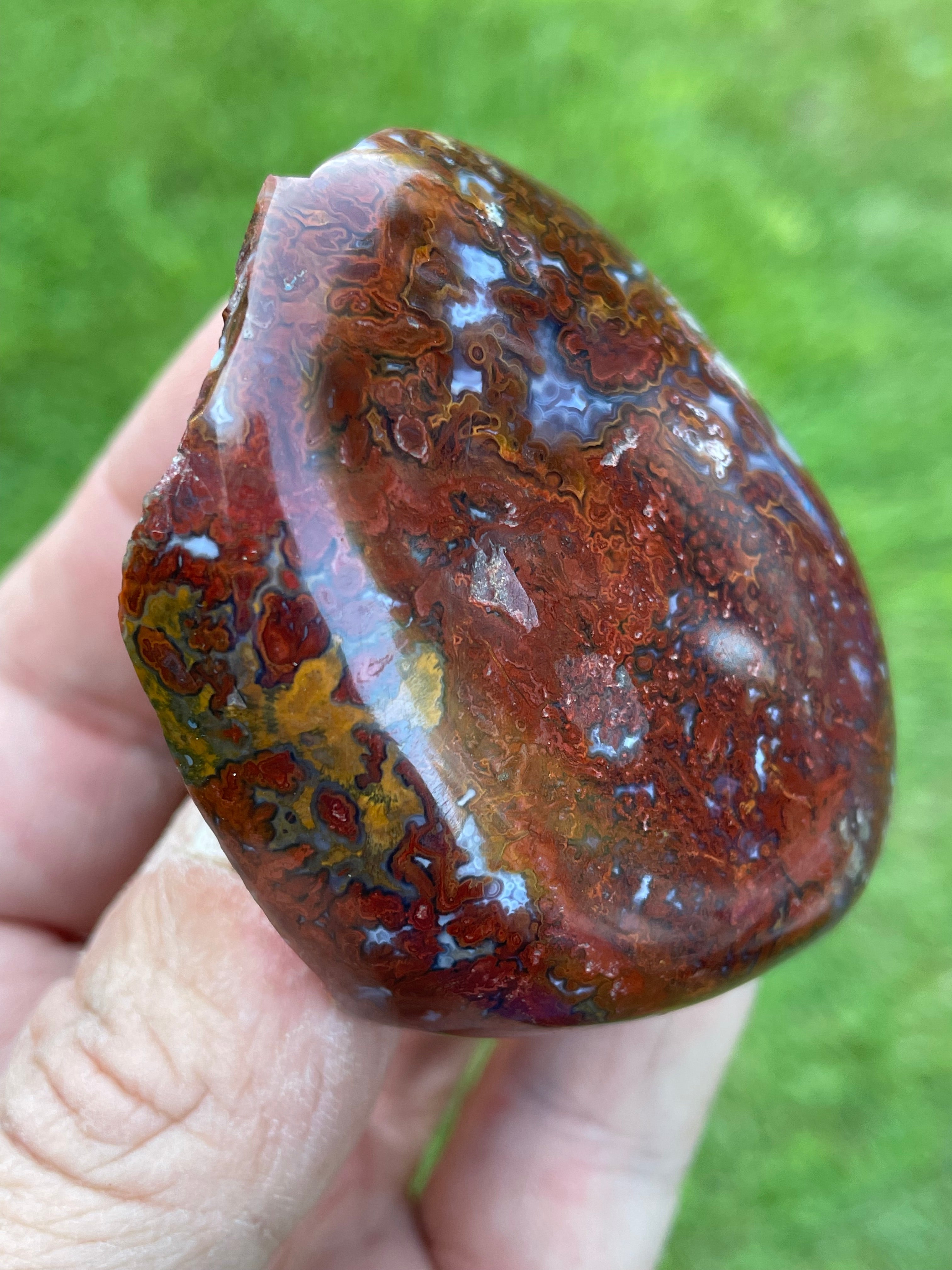 StoneBorn Creations | Hand-Polished Red Lightning Natural Agate Freeform | One-of-a-Kind Display Stone