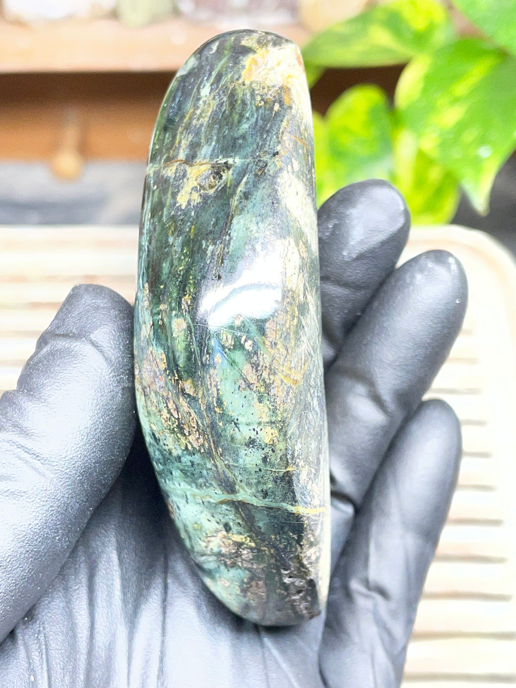StoneBorn Creations Half-Polished Vermont Serpentine with Natural Gold Flecking – Raw & Polished One-of-a-Kind Display Stone