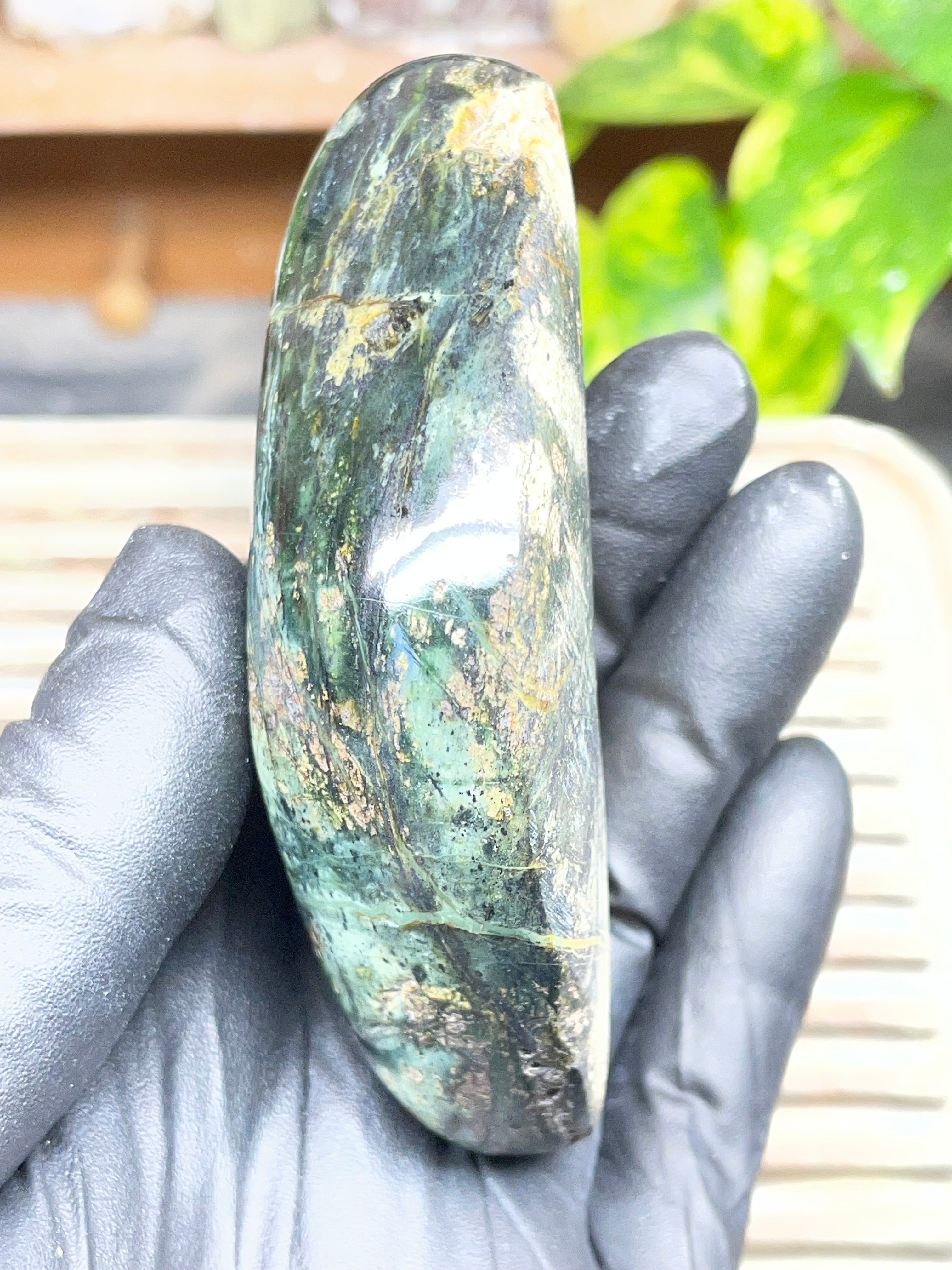 StoneBorn Creations Half-Polished Vermont Serpentine with Natural Gold Flecking – Raw & Polished One-of-a-Kind Display Stone