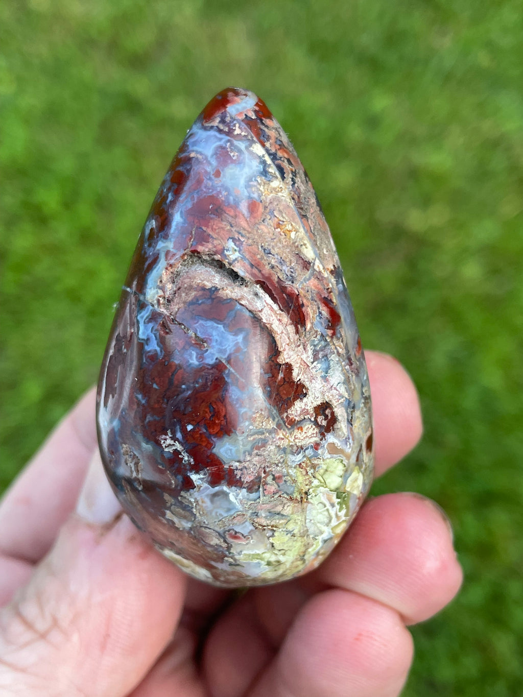 StoneBorn Creations Hand-Polished Brecciated Jasper Freeform with Crimson Red Chalcedony, Natural Quartz Veins & Earth-Toned Matrix