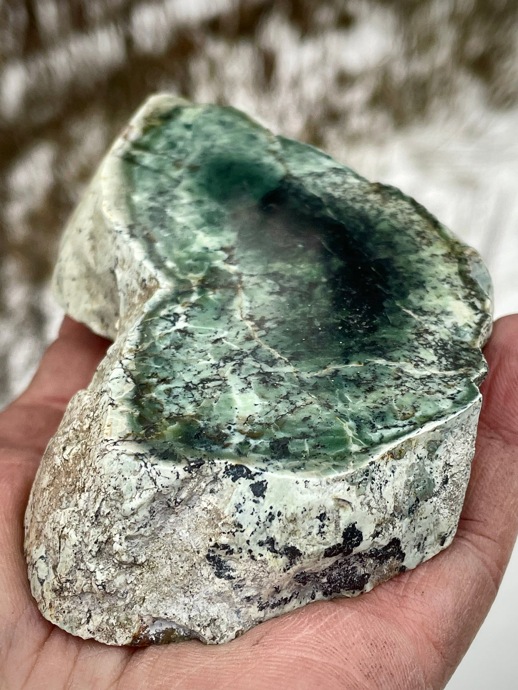 🌲 Polished Vermont Greenstone – Raw & Revealed Freeform Bowl Stone (Hand-Collected & Polished)