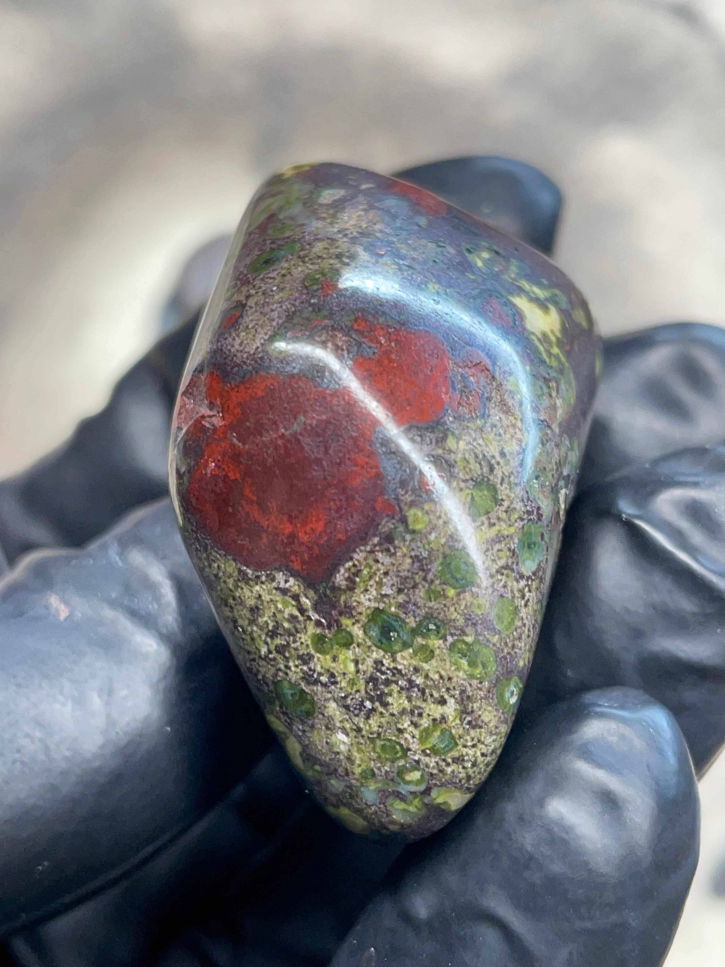 Hand-Polished Serpentine & Jasper River Stone