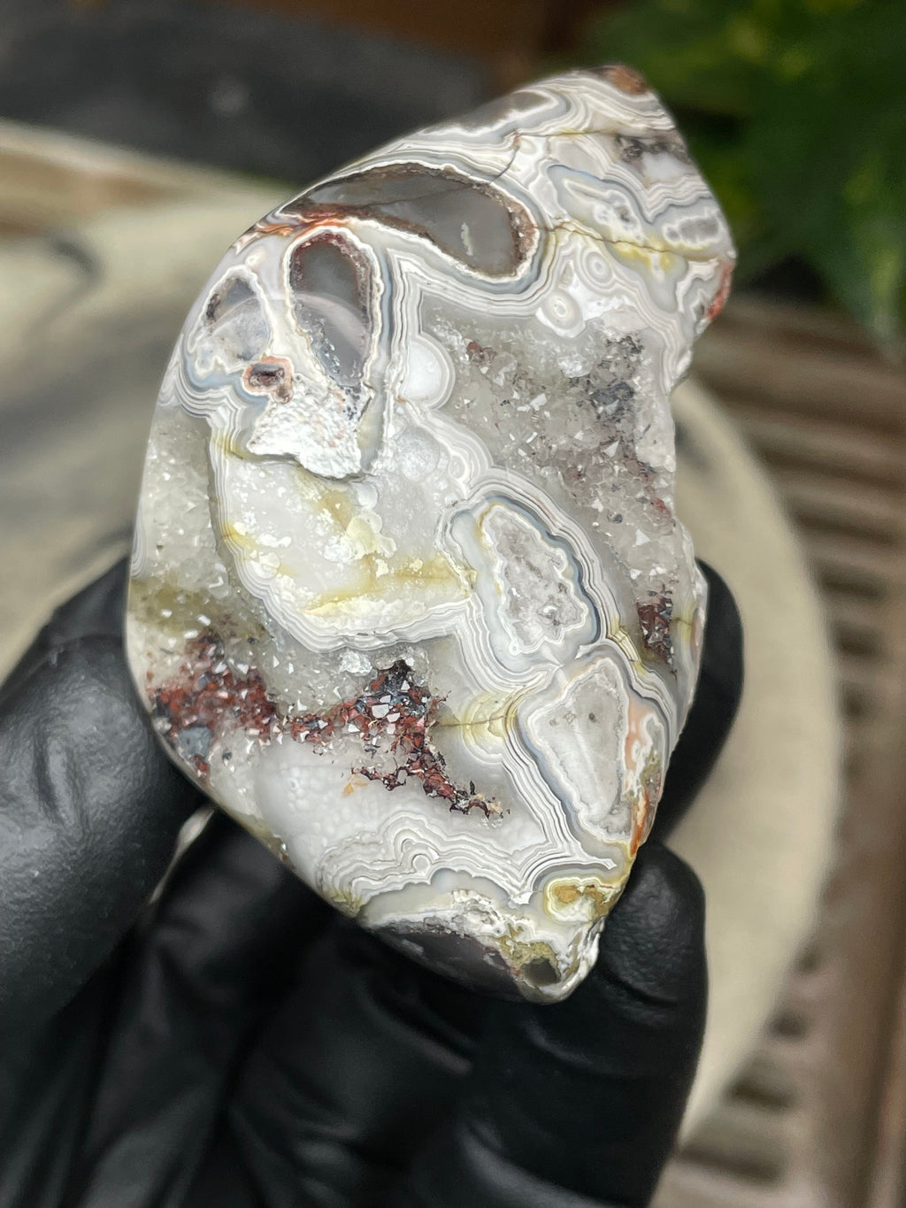 StoneBorn Creations Hand-Polished Agate Freeform with Raw Side & Crystal Pockets