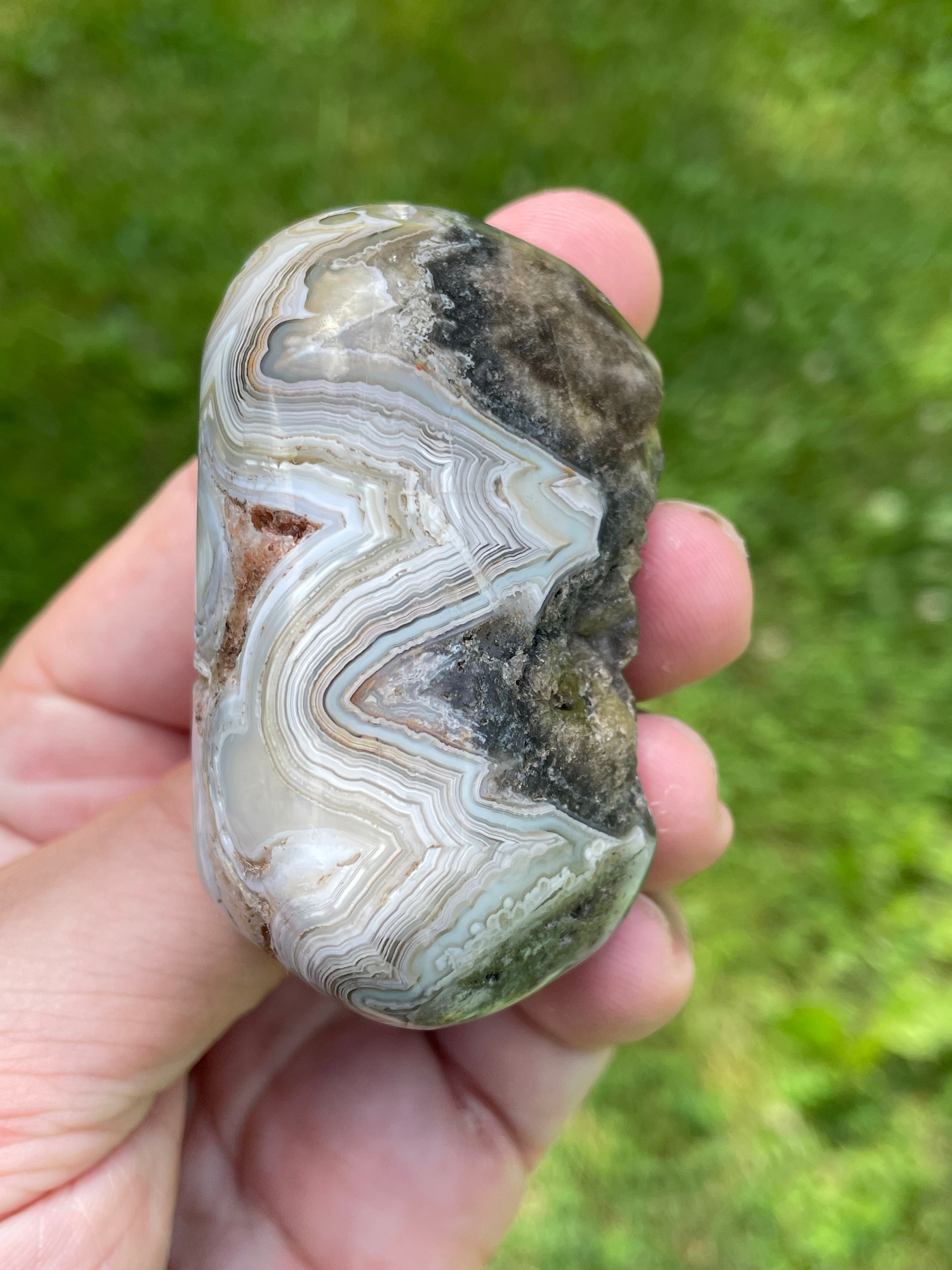 StoneBorn Creations Hand-Polished Lace Agate Freeform with Intricate Fortification Banding, Orbicular Eyes & Preserved Natural Matrix