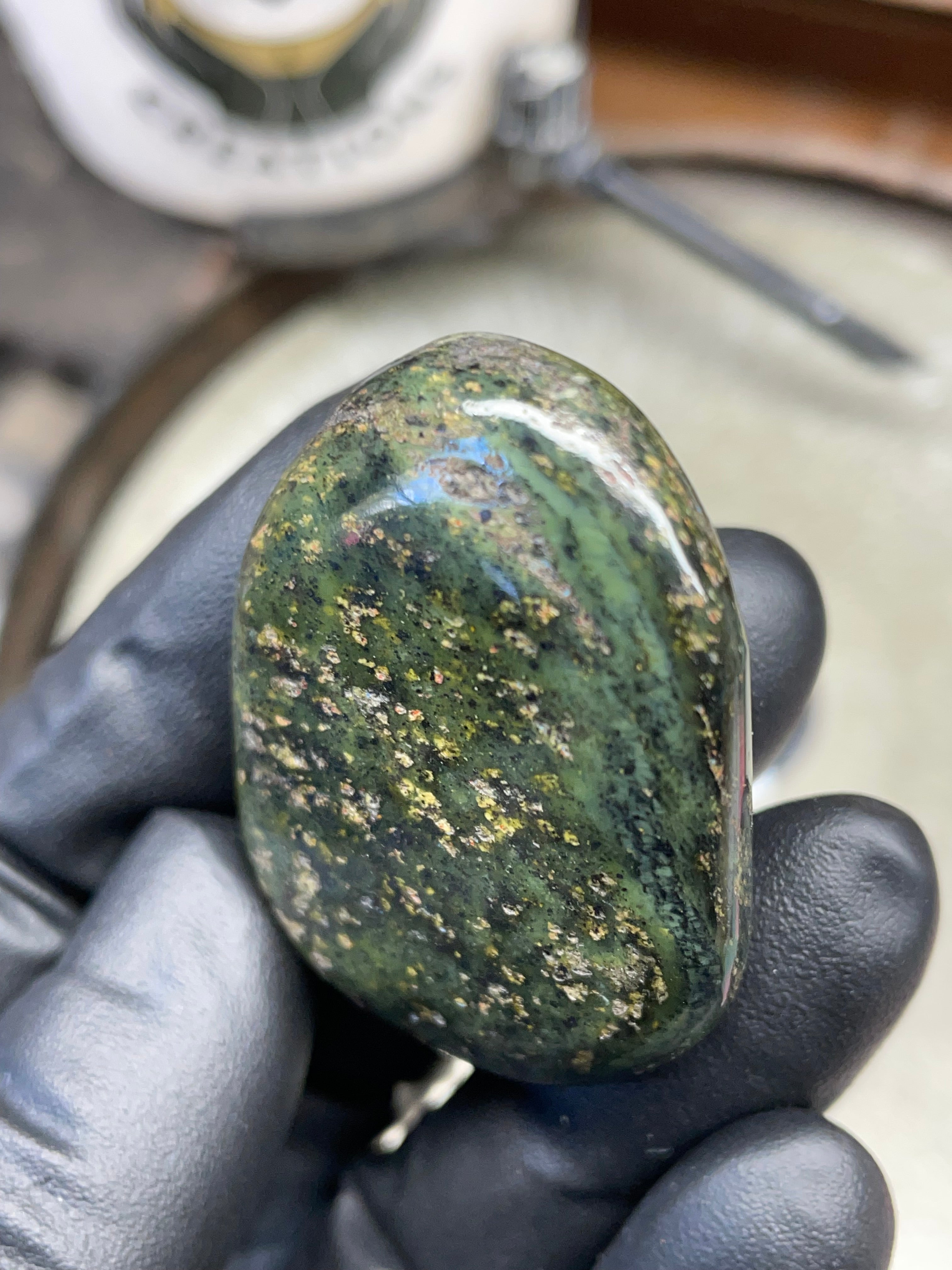 StoneBorn Creations Hand-Polished Vermont Serpentine with Natural Gold Flecking and Deep Forest Greens