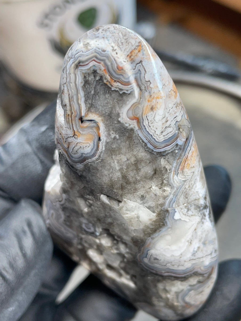 StoneBorn Creations | Hand-Polished Lace Agate with Natural Quartz Crystal Pockets