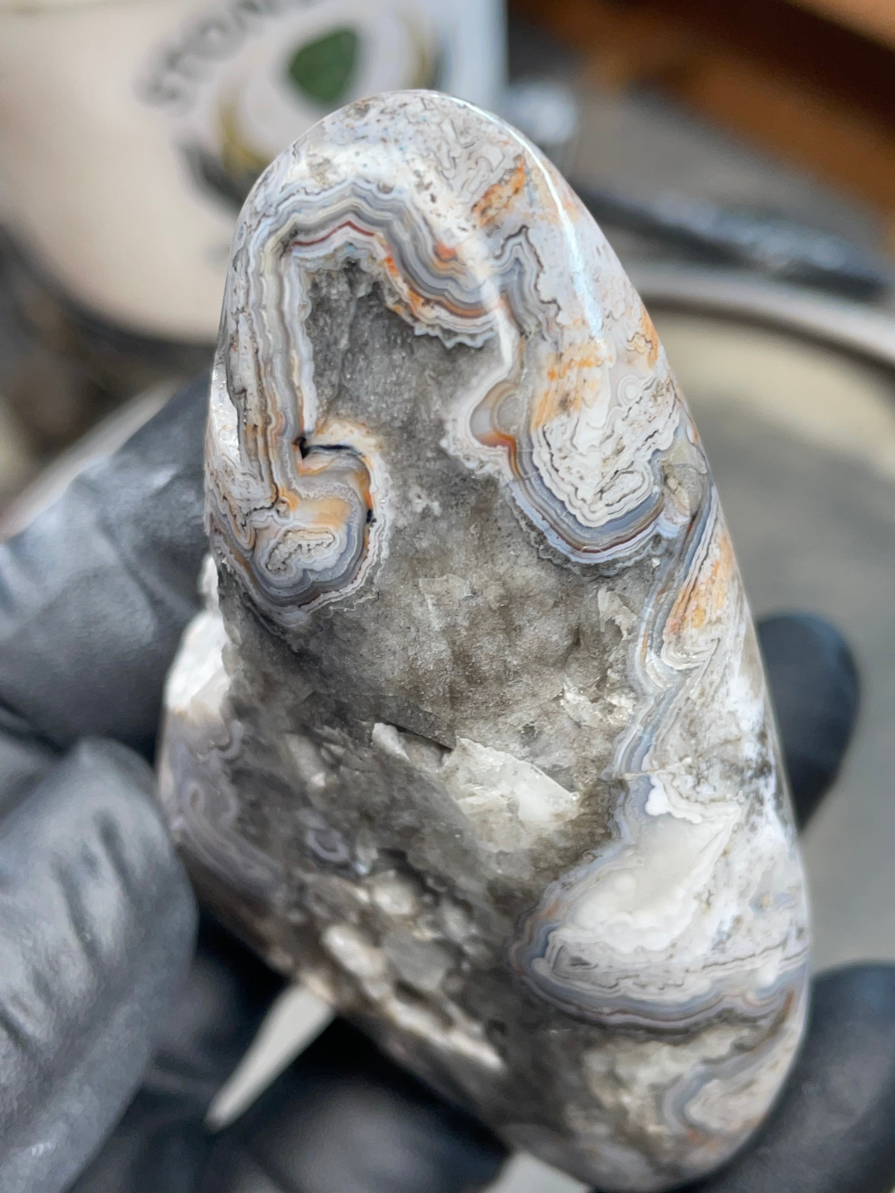 StoneBorn Creations | Hand-Polished Lace Agate with Natural Quartz Crystal Pockets