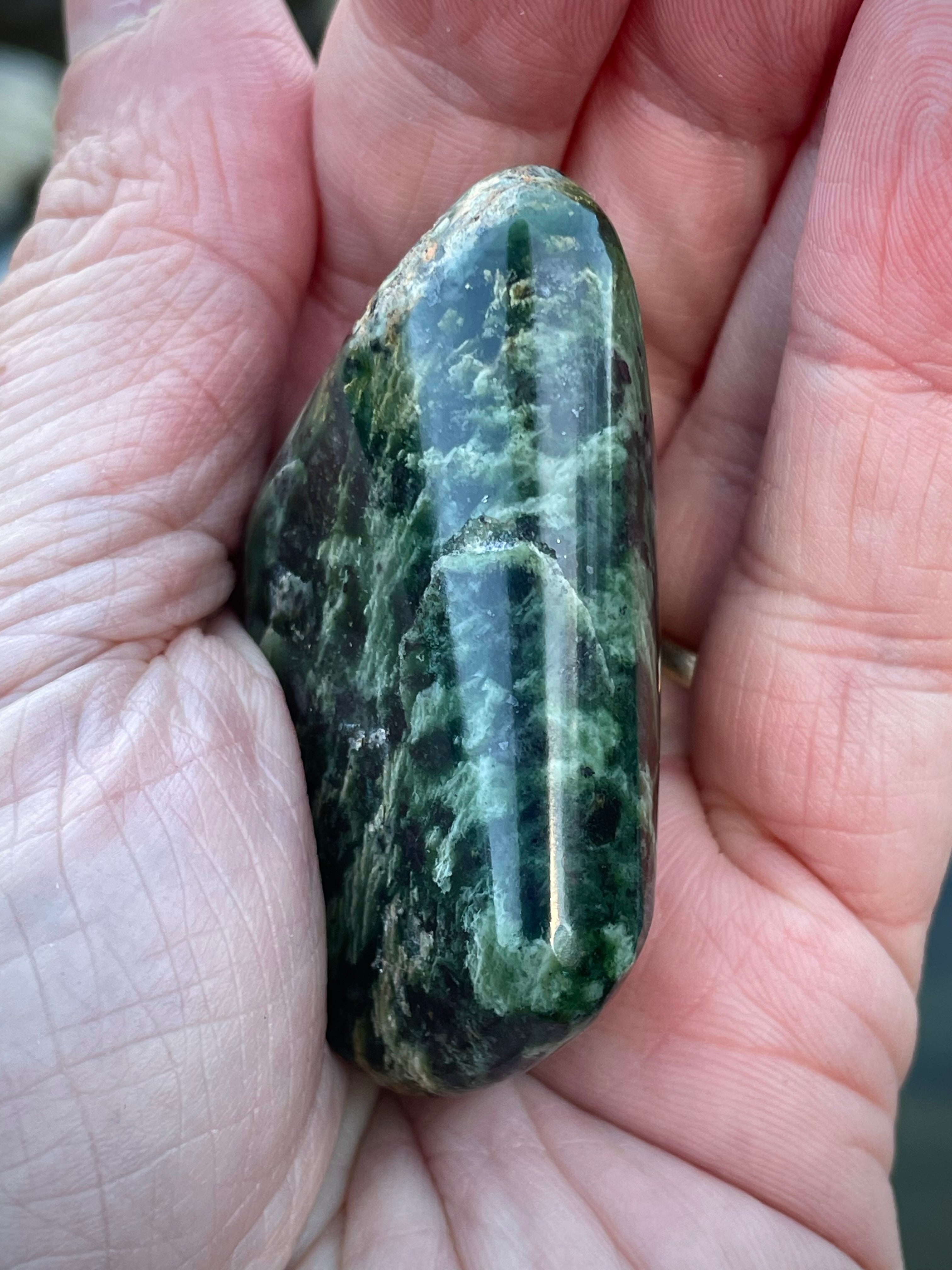 🌲 Polished Vermont Greenstone – Deep Forest Ripple Pattern (Hand-Collected & Finished)