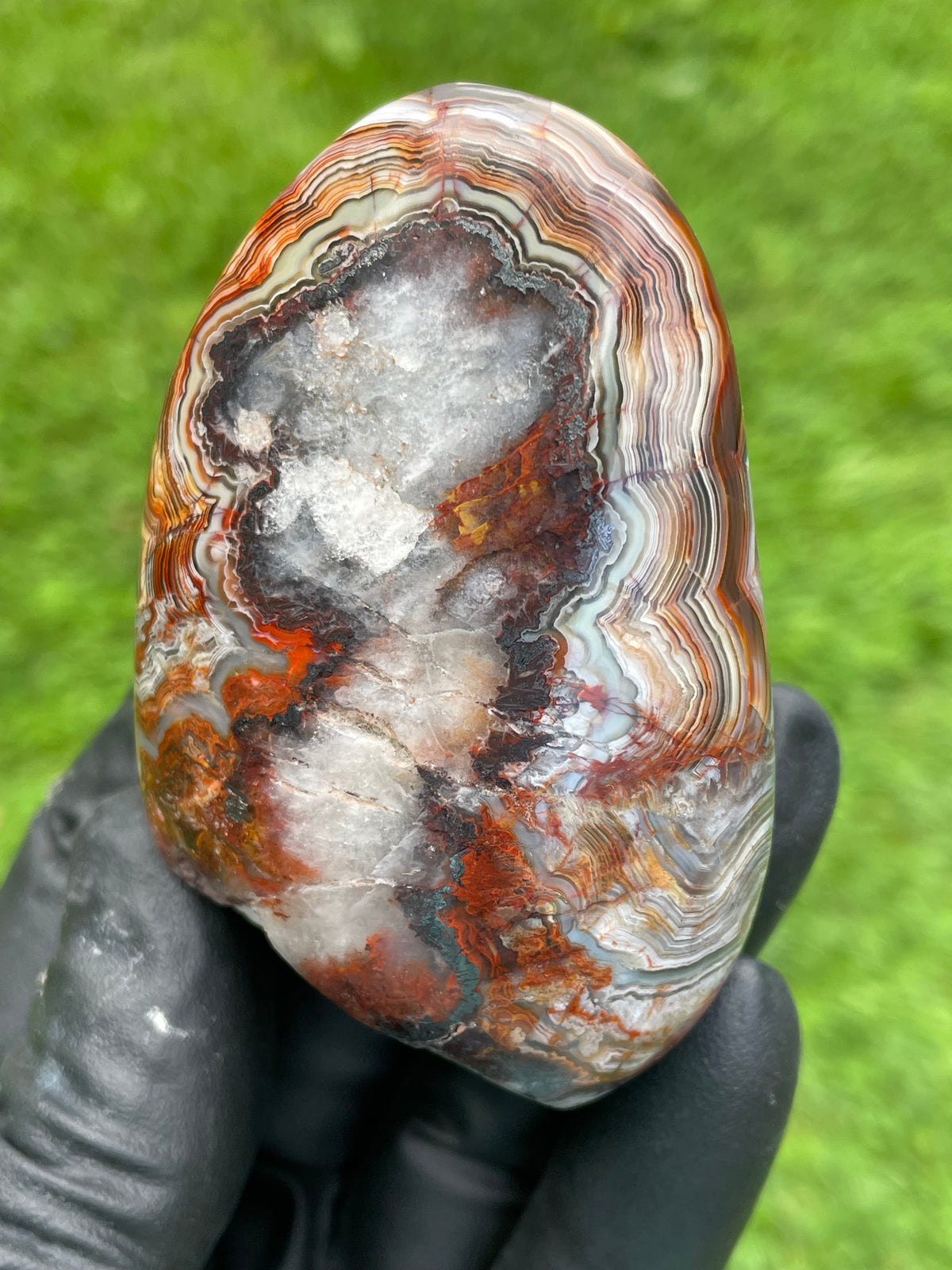 StoneBorn Creations Red Lace Agate Freeform – Hand Polished with Natural Quartz Pockets