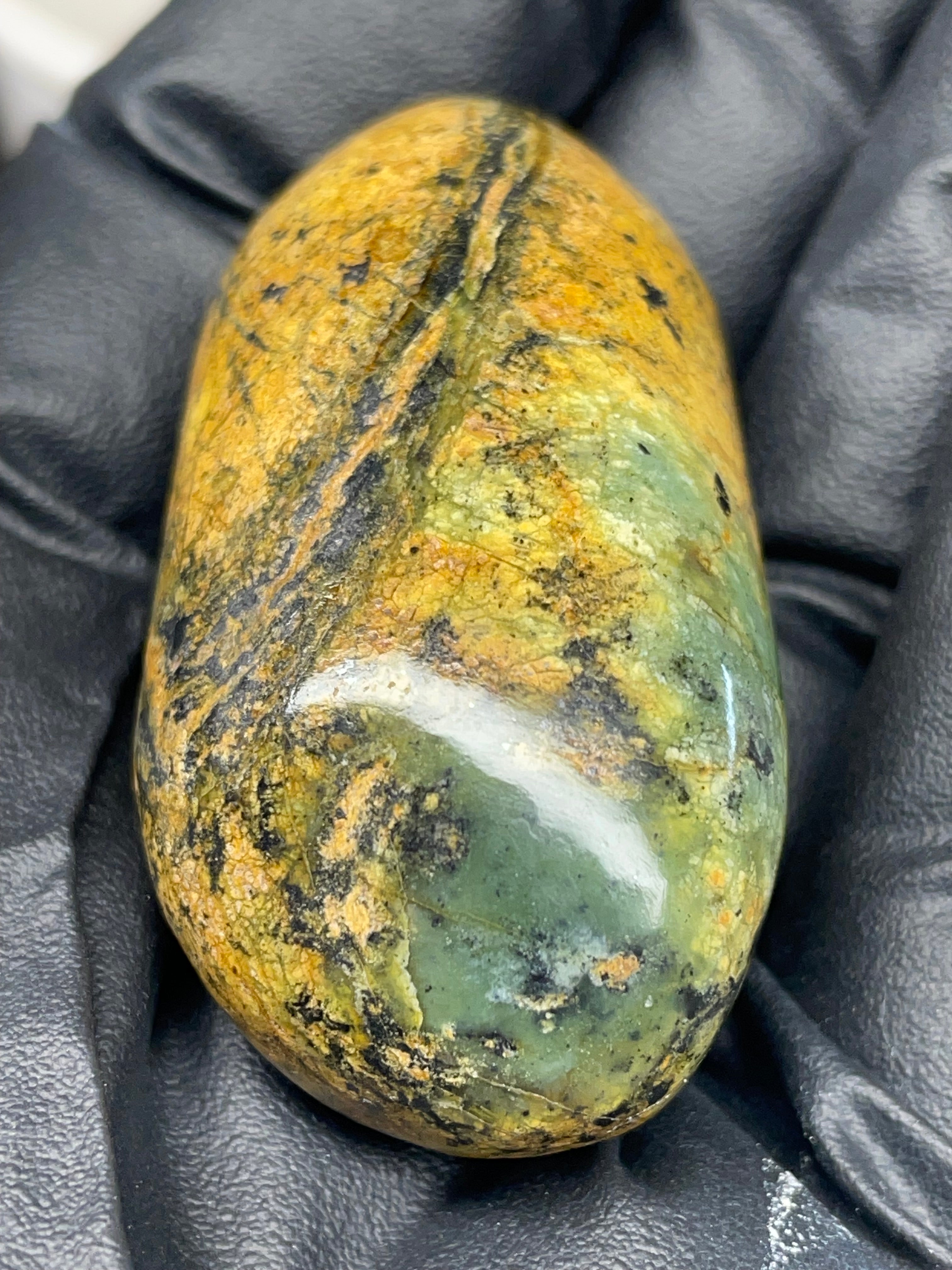 Hand Polished River-Found Serpentine Stone | Green & Gold Freeform | StoneBorn Creations