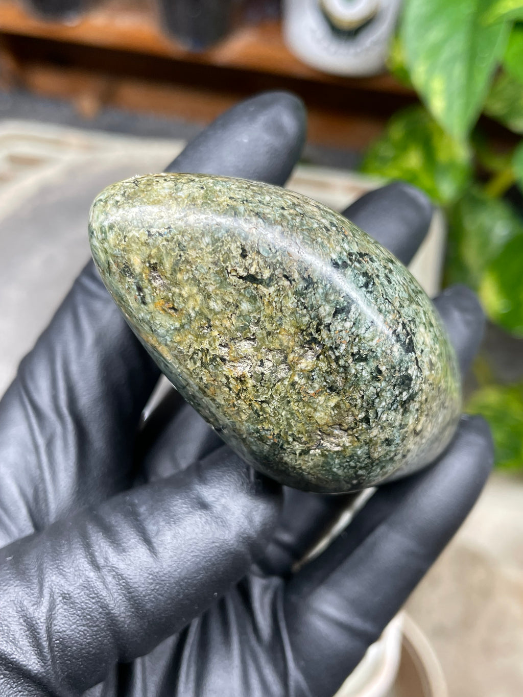 StoneBorn Creations Hand-Polished Vermont River Stone Freeform | Natural Green Mineral Texture Display Stone