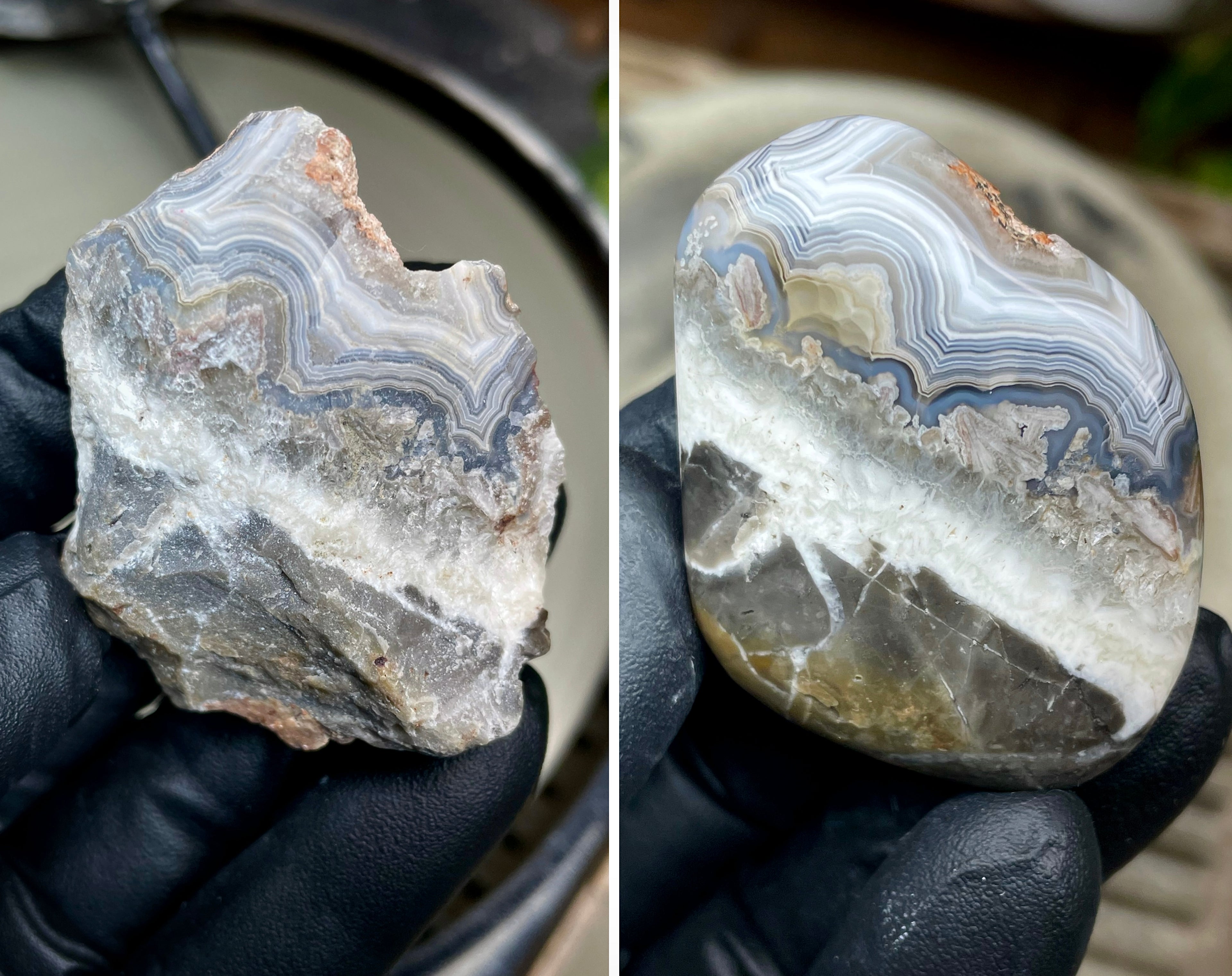 StoneBorn Creations Hand-Polished Banded Agate Freeform Display Stone | Natural Fortification Lines & Raw Crystal Texture