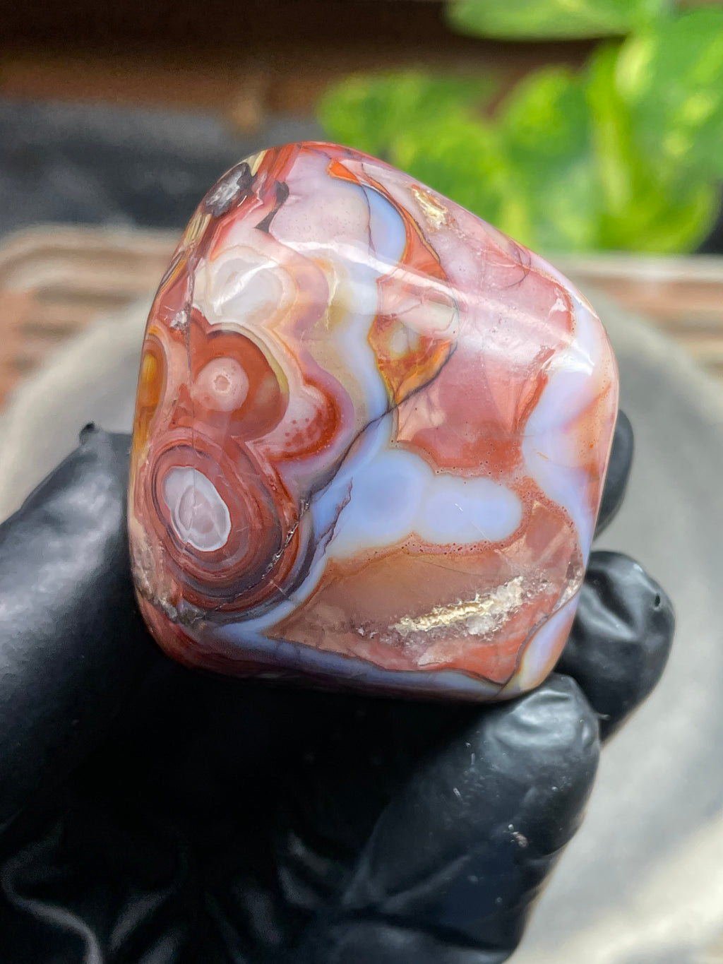 StoneBorn Creations Hand-Polished Banded Agate with Fiery Reds, Creams & Natural Orb Patterns