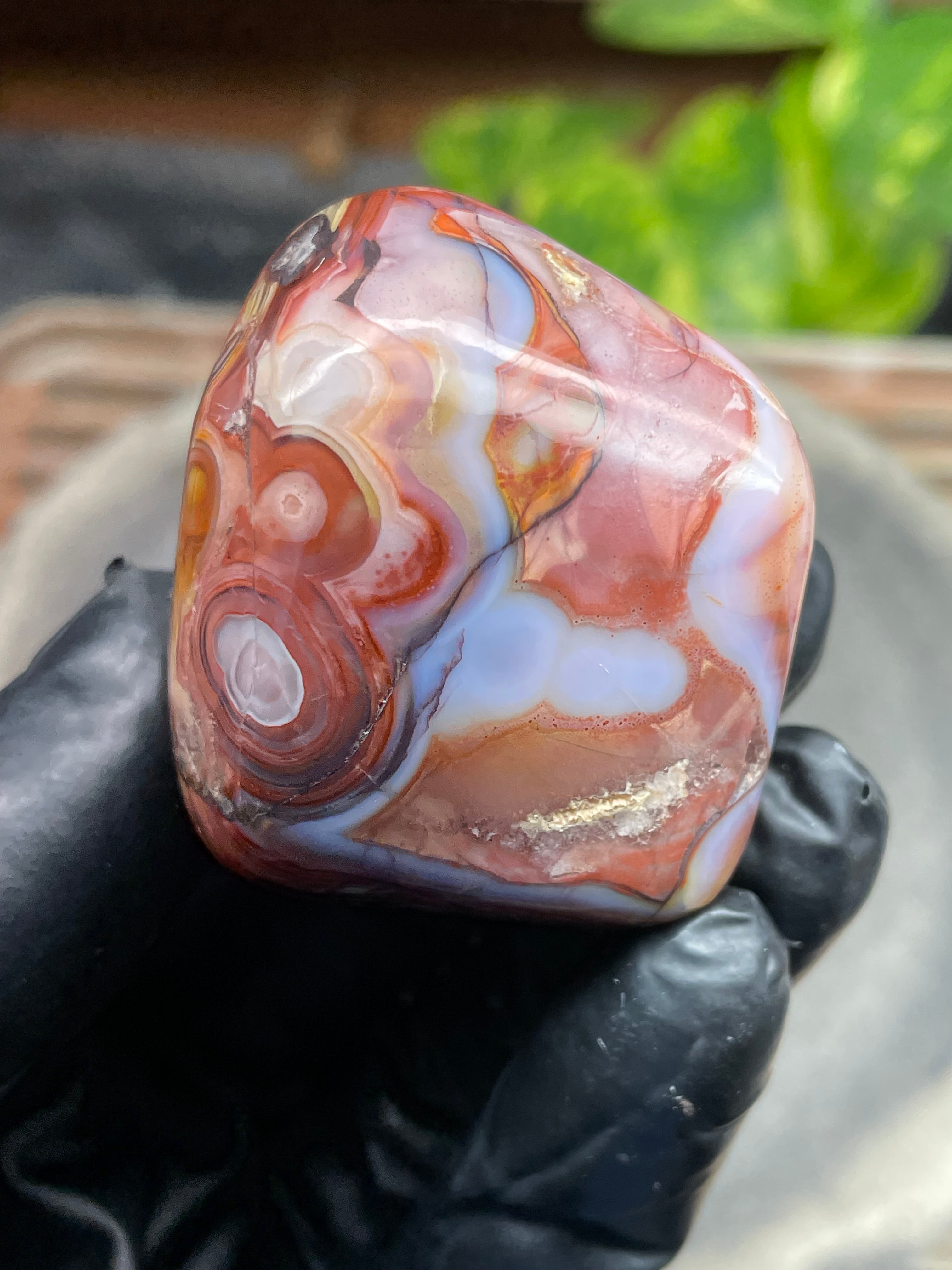 StoneBorn Creations Hand-Polished Banded Agate with Fiery Reds, Creams & Natural Orb Patterns