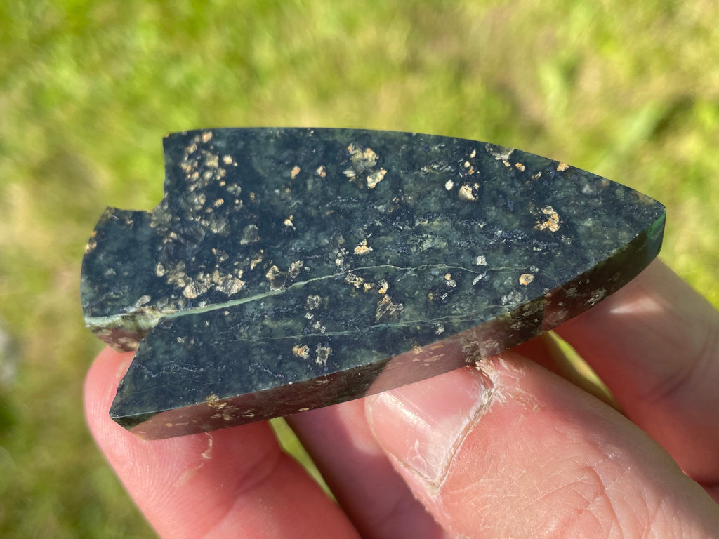 StoneBorn Creations Hand-Polished Serpentine Arrowhead Freeform with Golden Mineral Flecks and Natural Veining