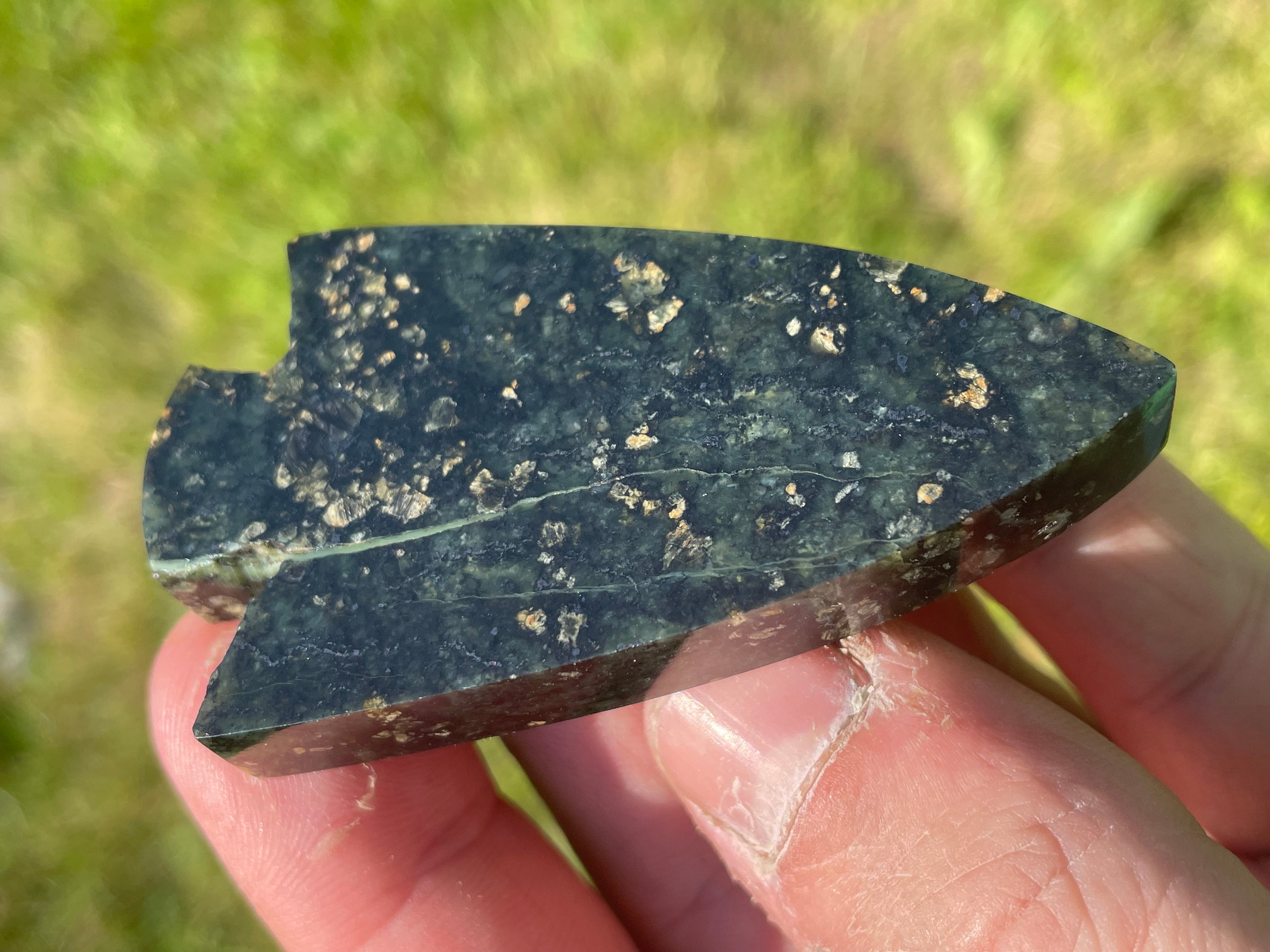 StoneBorn Creations Hand-Polished Serpentine Arrowhead Freeform with Golden Mineral Flecks and Natural Veining