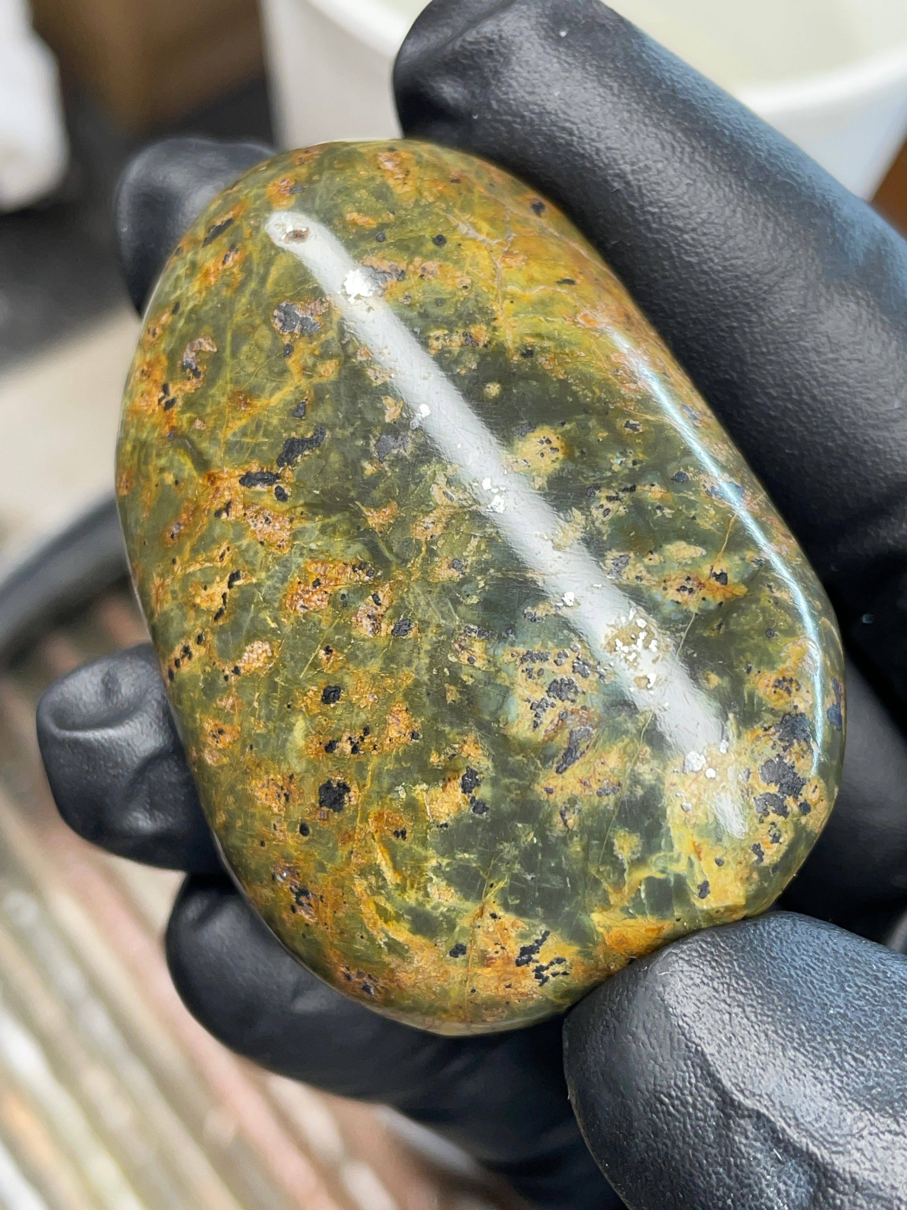Green Serpentine with Magnetite — Hand-Polished Freeform Stone