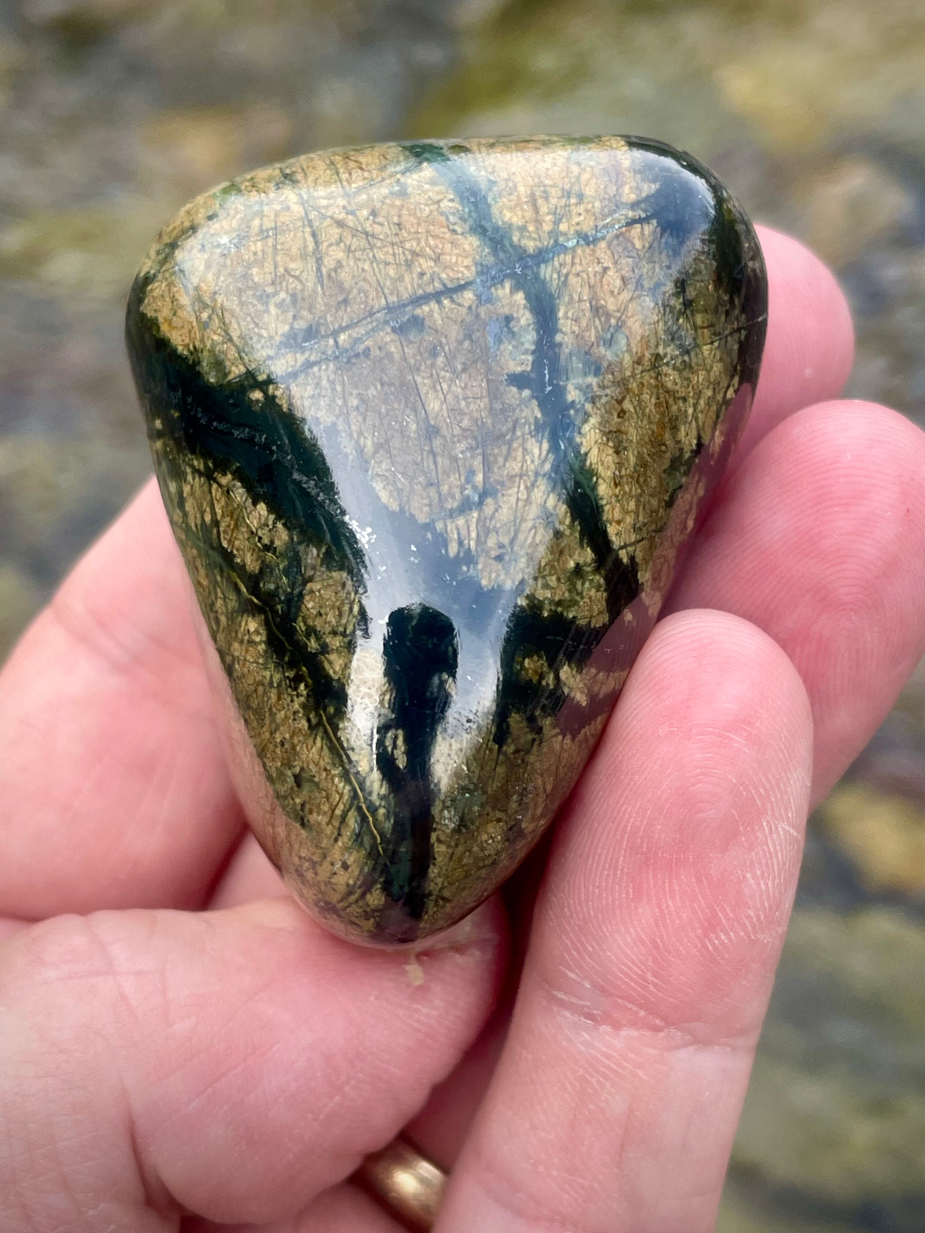 Polished Serpentine Stone • Golden Matrix With Deep Green Veins