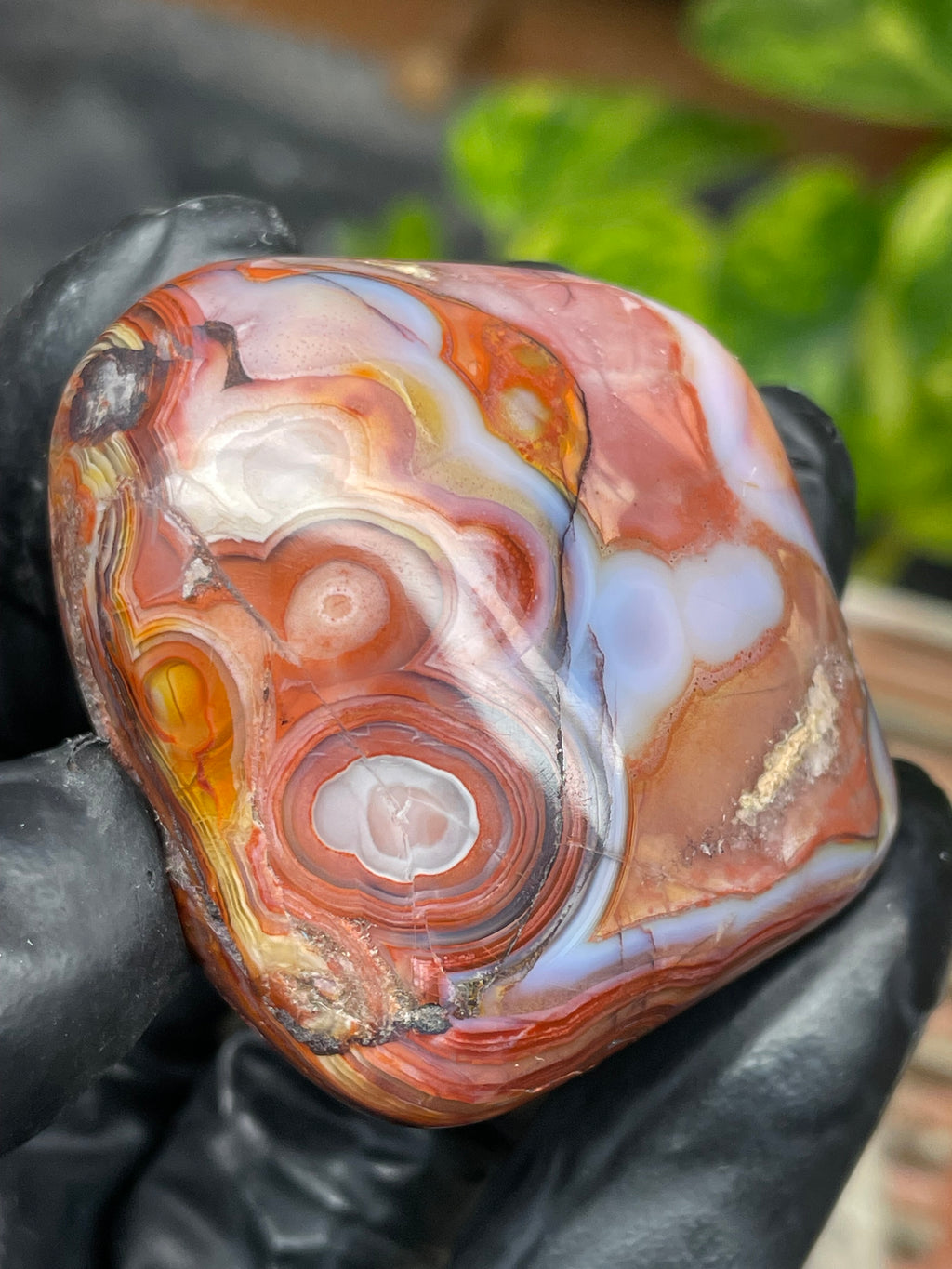 StoneBorn Creations Hand-Polished Banded Agate with Fiery Reds, Creams & Natural Orb Patterns