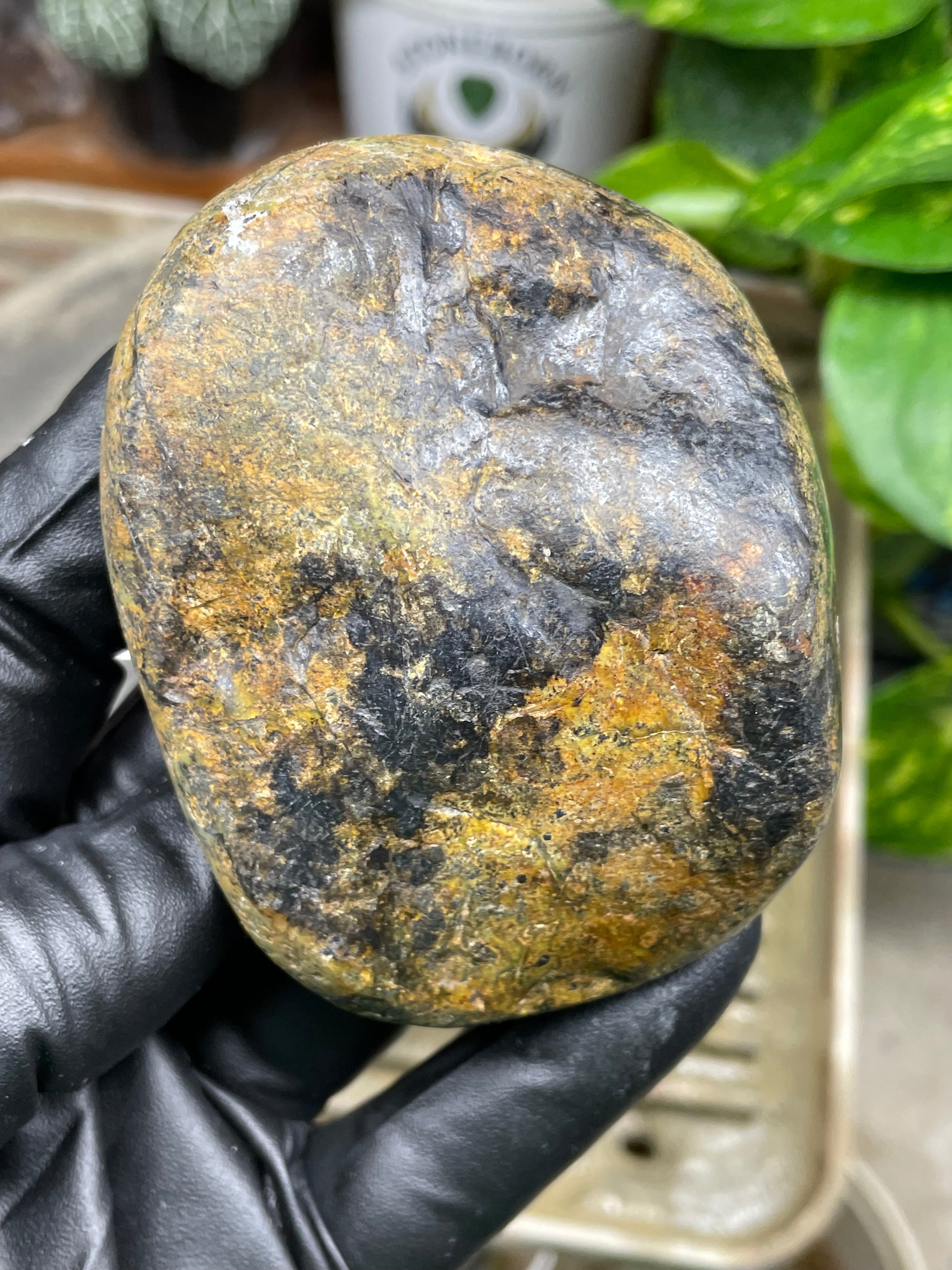 StoneBorn Creations Hand-Polished Vermont River Stone Pair – Rounded Freeform Halves with Natural Raw Backs & Deep Green Interior Patterns