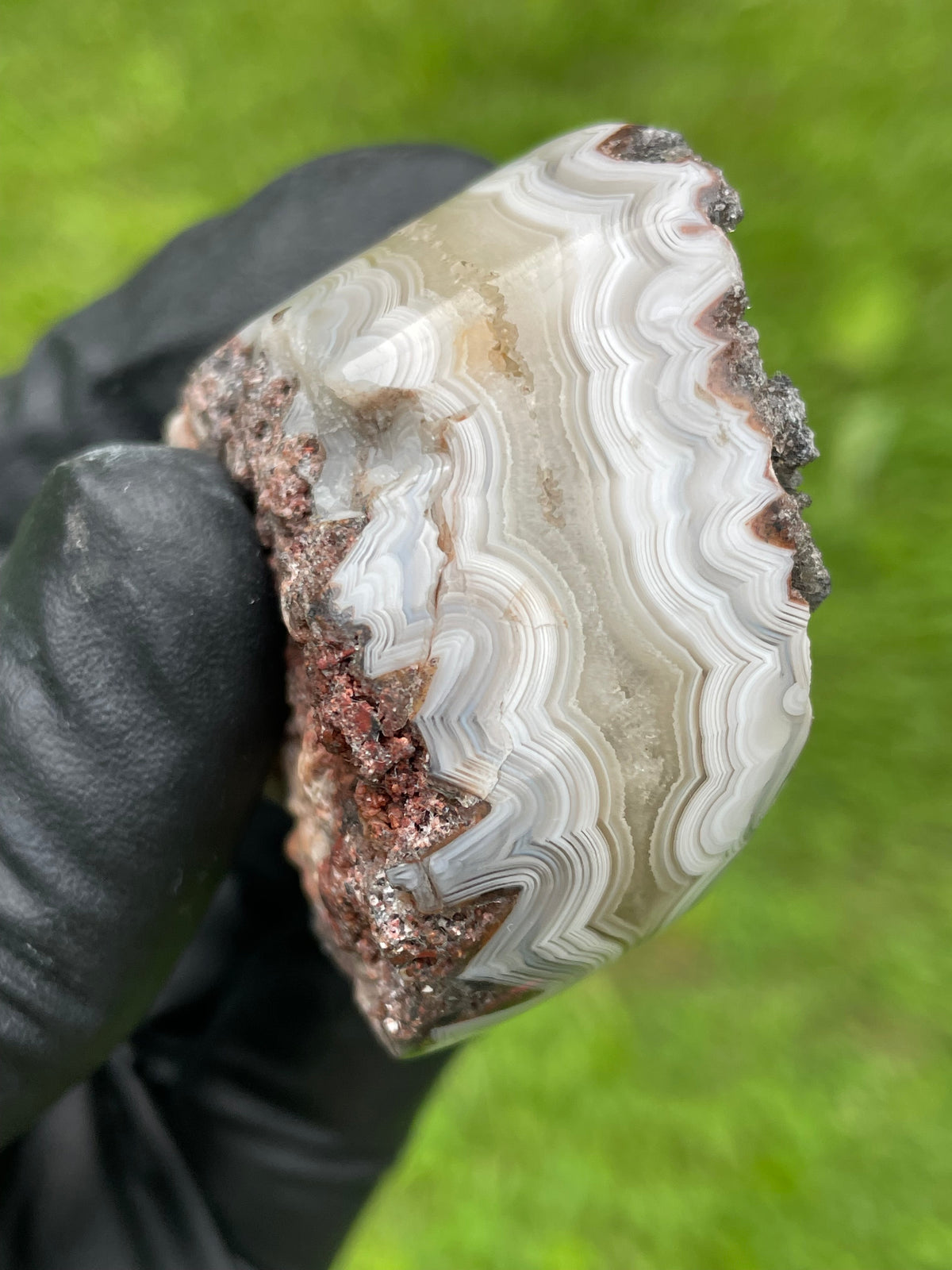 StoneBorn Creations Hand-Polished Lace Agate – Natural Matrix & Druzy Display Stone