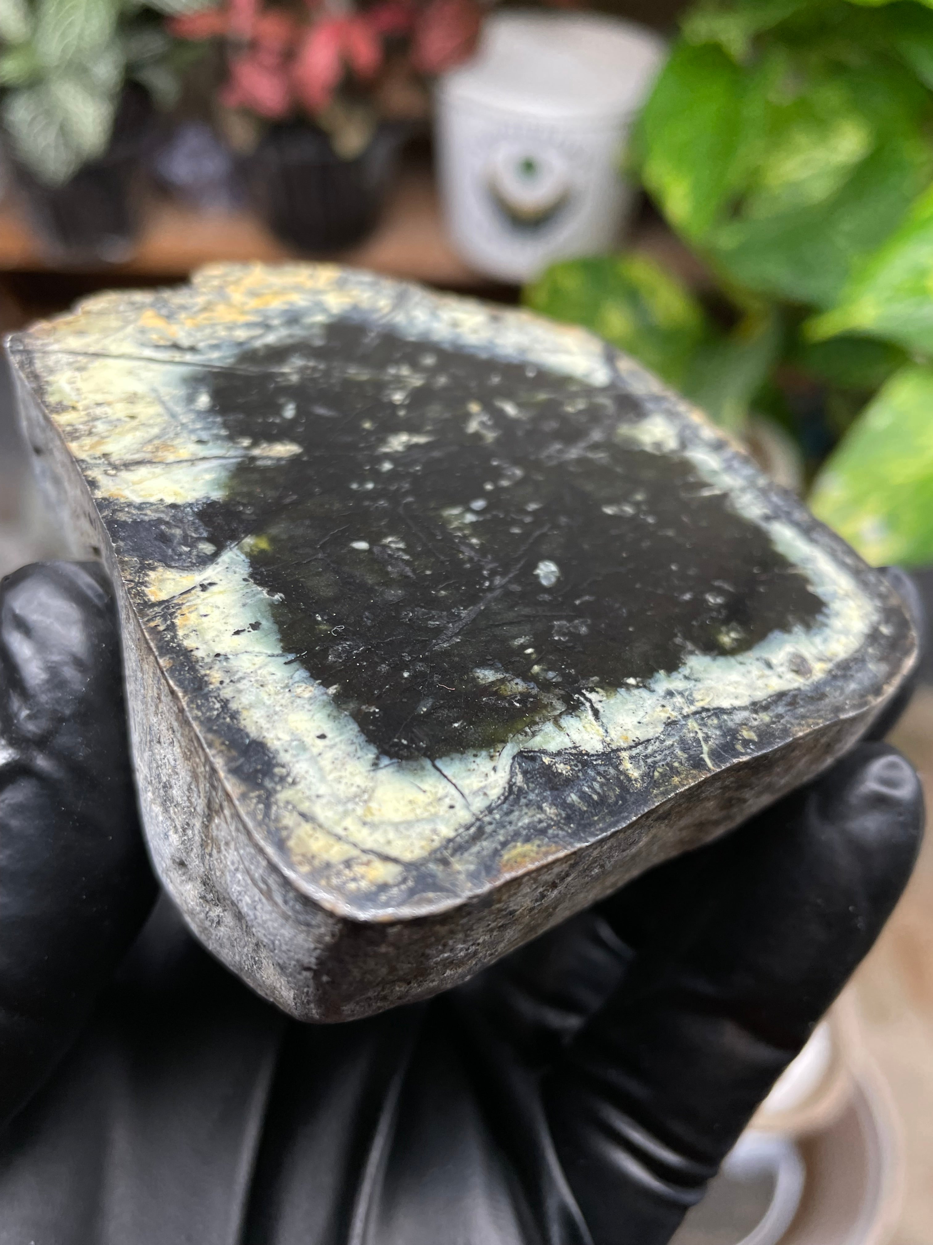 StoneBorn Creations Hand-Polished Vermont Serpentine Pair – River-Cut Matching Halves with Dark Core & Natural Green Halo