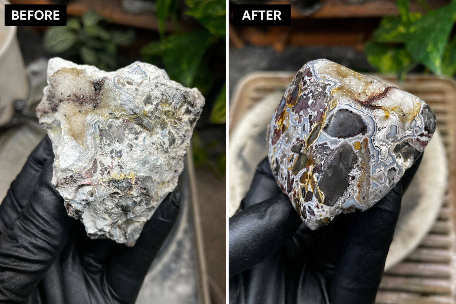 StoneBorn Creations Hand-Polished Agate Freeform with Raw Side & Crystal Pockets