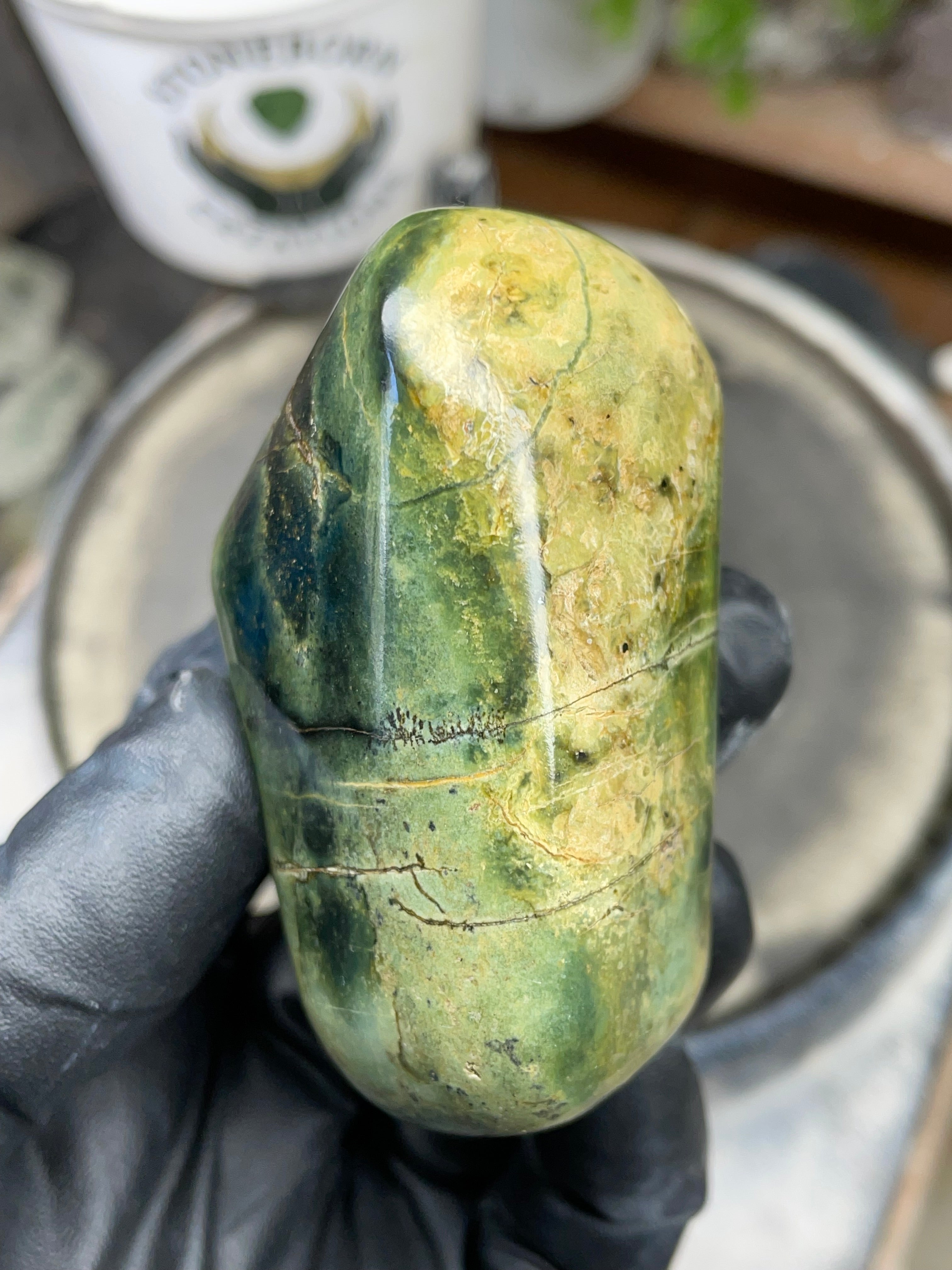 StoneBorn Creations Hand Polished Vermont Serpentine with Deep Forest Greens and Natural Gold Flecking – One of a Kind Display Stone