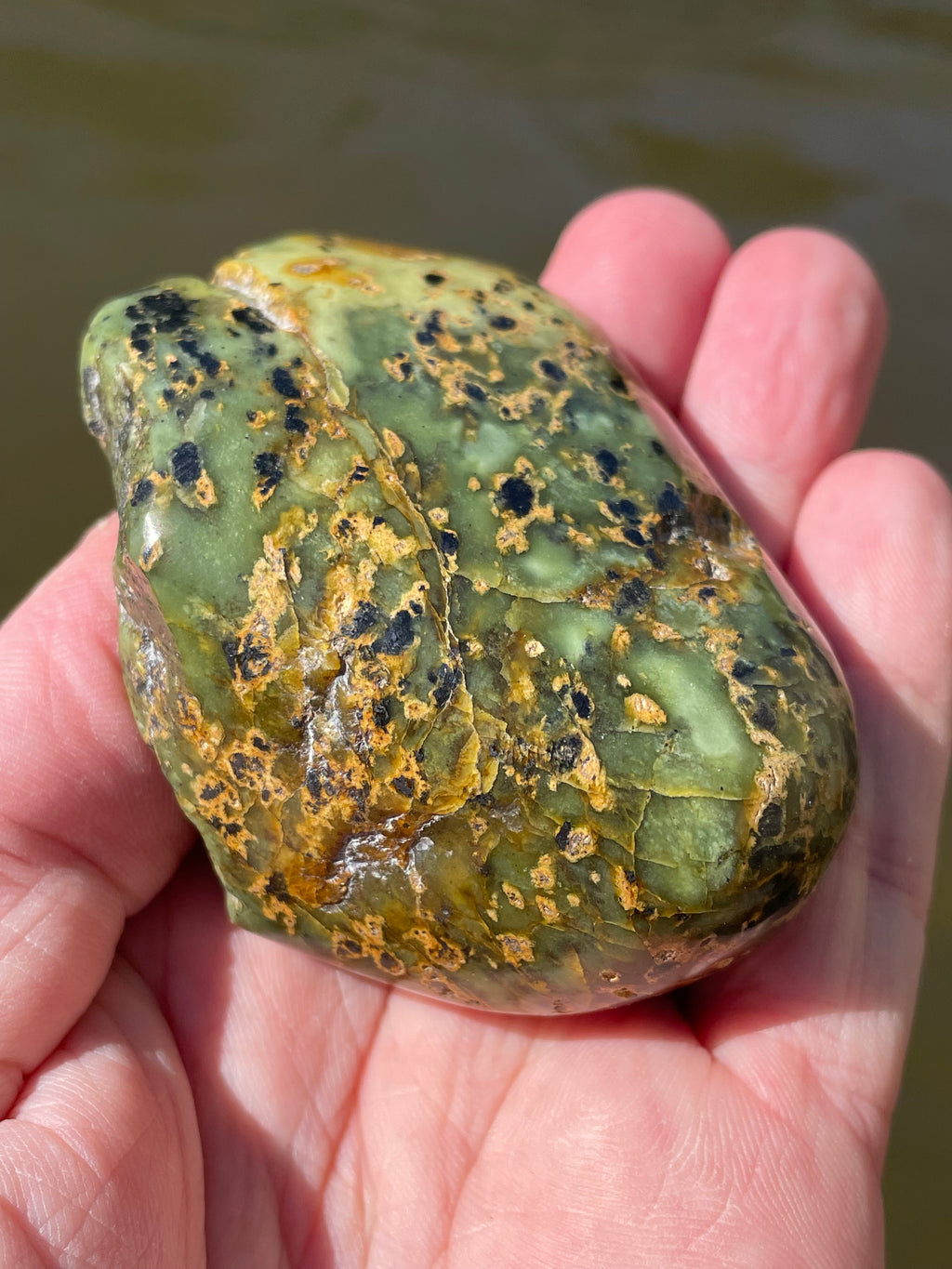 StoneBorn Creations Hand-Polished Vermont Serpentine with Black Inclusions, Golden Earth Matrix, and Natural Freeform Finish