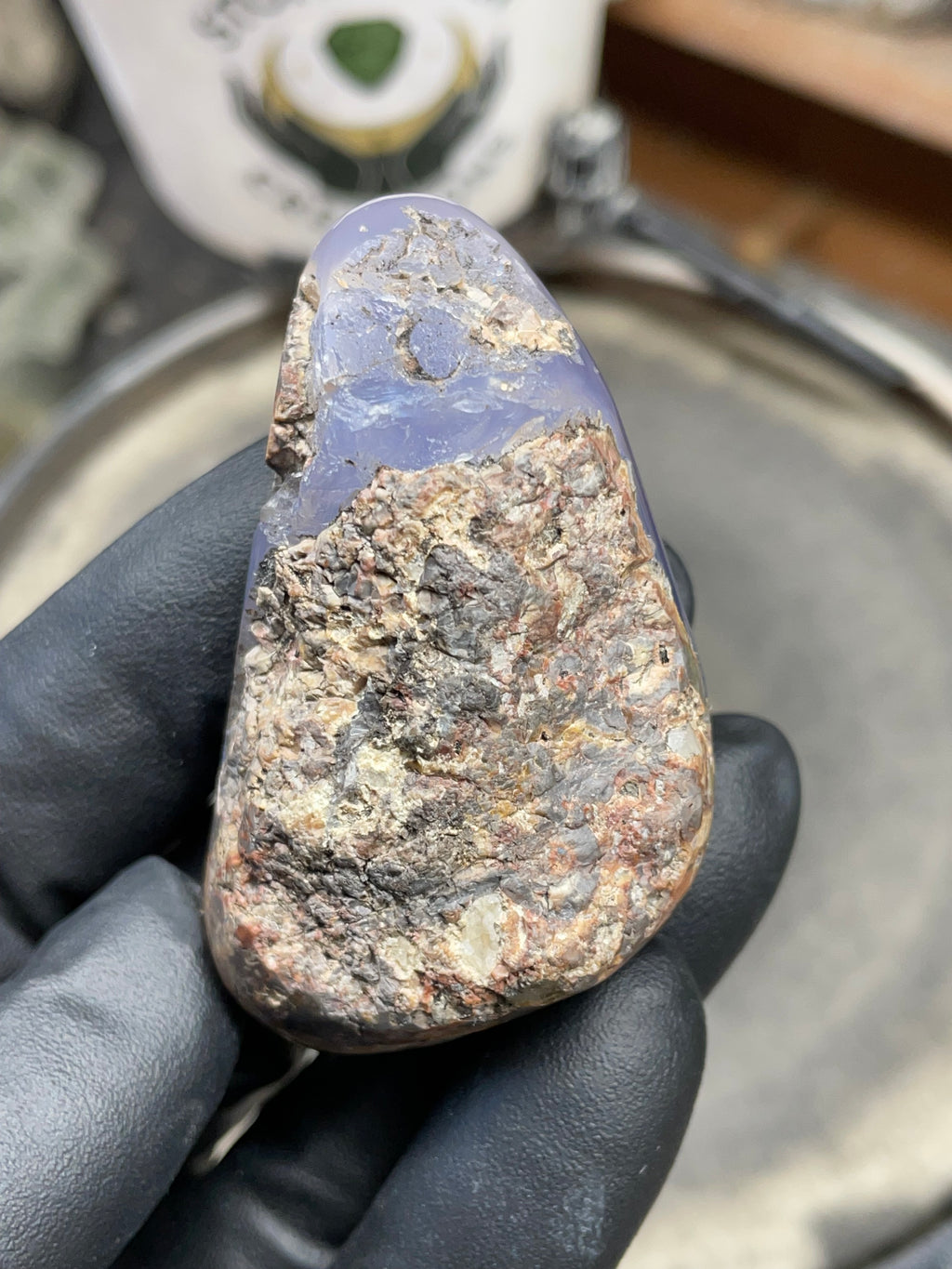 StoneBorn Creations Hand-Polished Blue Lace Agate with Natural Druzy Crystal Pocket & Earth-Toned Matrix