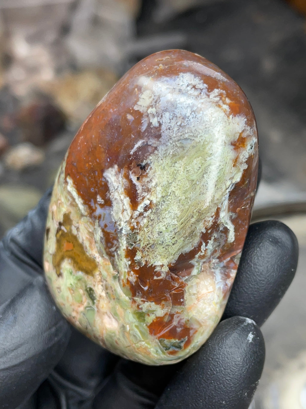 StoneBorn Creations Hand-Polished Multicolor Lace Agate with Natural Green and Rust Patterns – One-of-a-Kind Display Stone