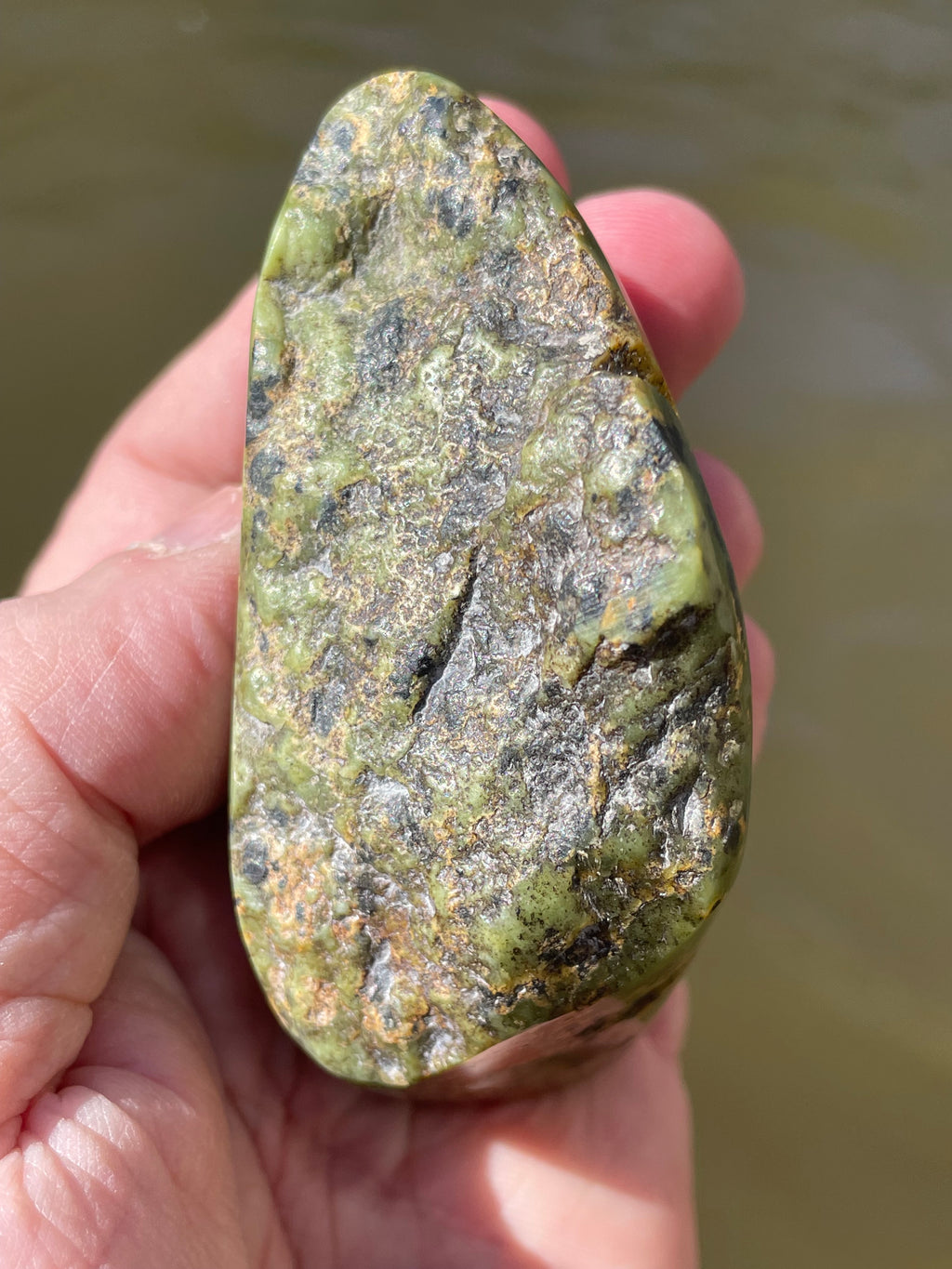 StoneBorn Creations Hand-Polished Vermont Serpentine with Black Inclusions, Golden Earth Matrix, and Natural Freeform Finish