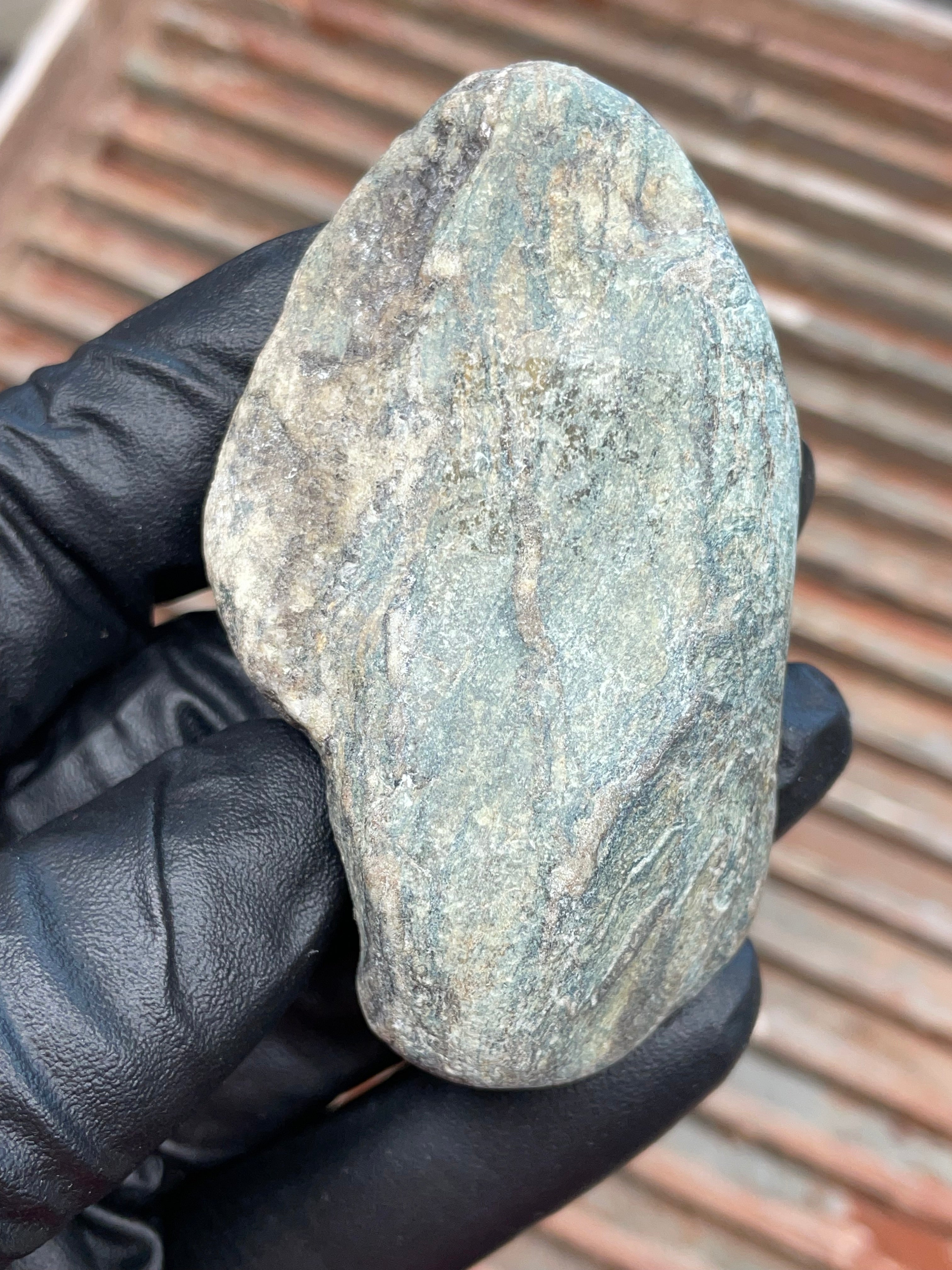 StoneBorn Creations | Polished Vermont Greenstone Slab — Flowing Forest Bands + Quartz Seam