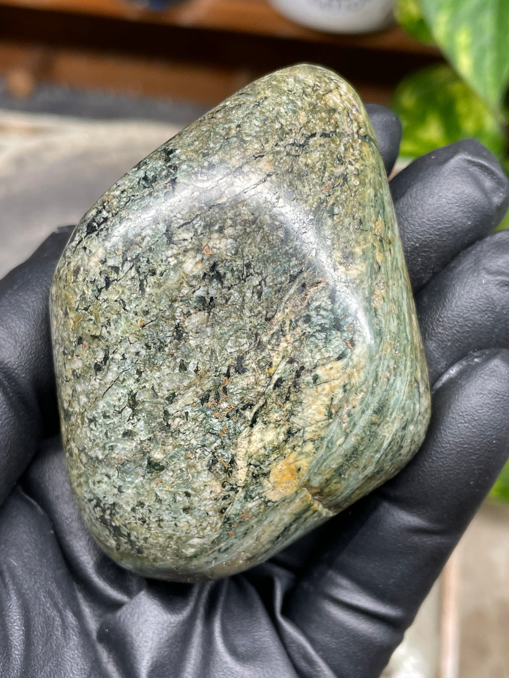 StoneBorn Creations Hand-Polished Vermont River Stone Freeform | Natural Green Mineral Texture Display Stone