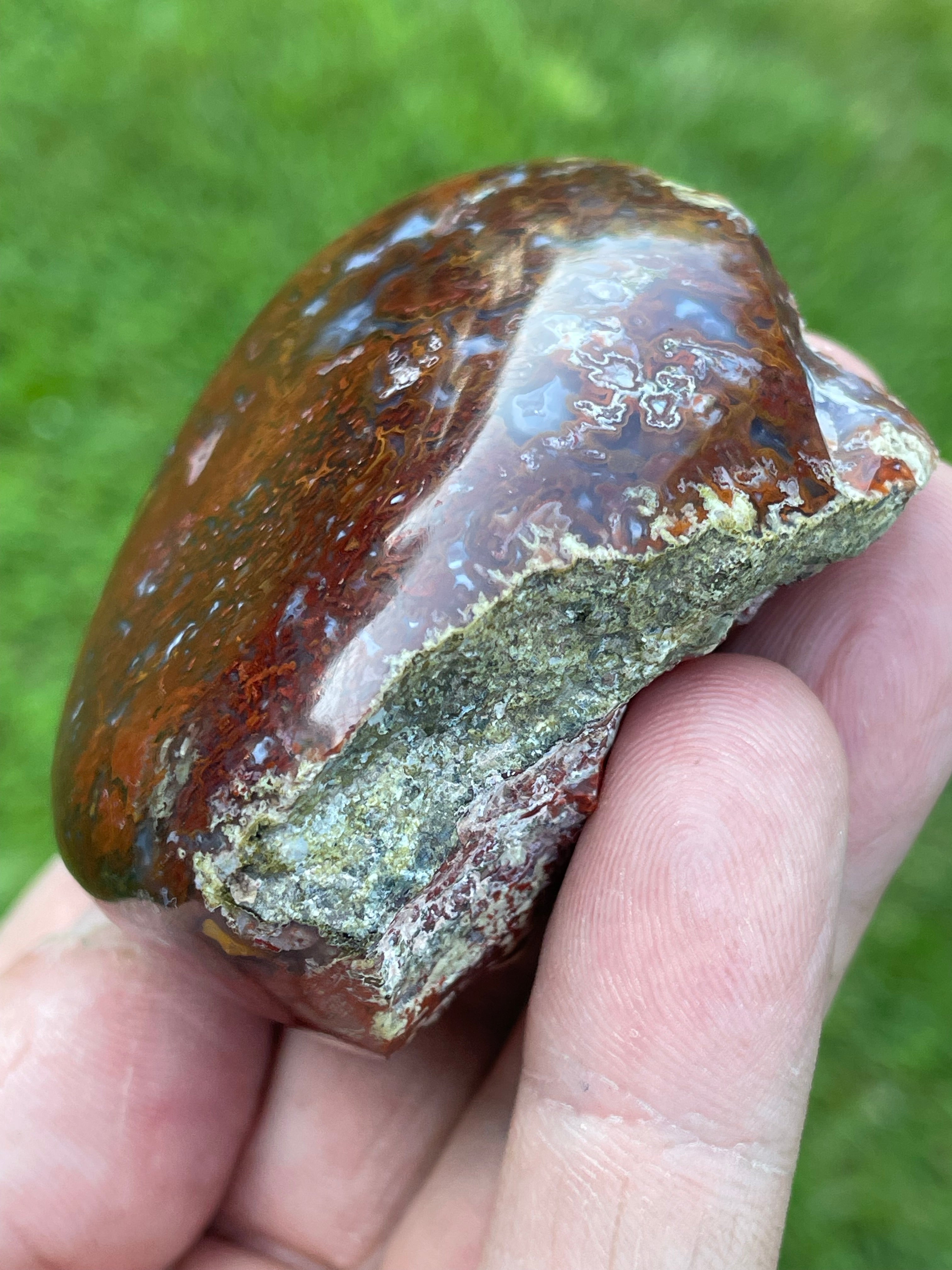 StoneBorn Creations | Hand-Polished Red Lightning Natural Agate Freeform | One-of-a-Kind Display Stone