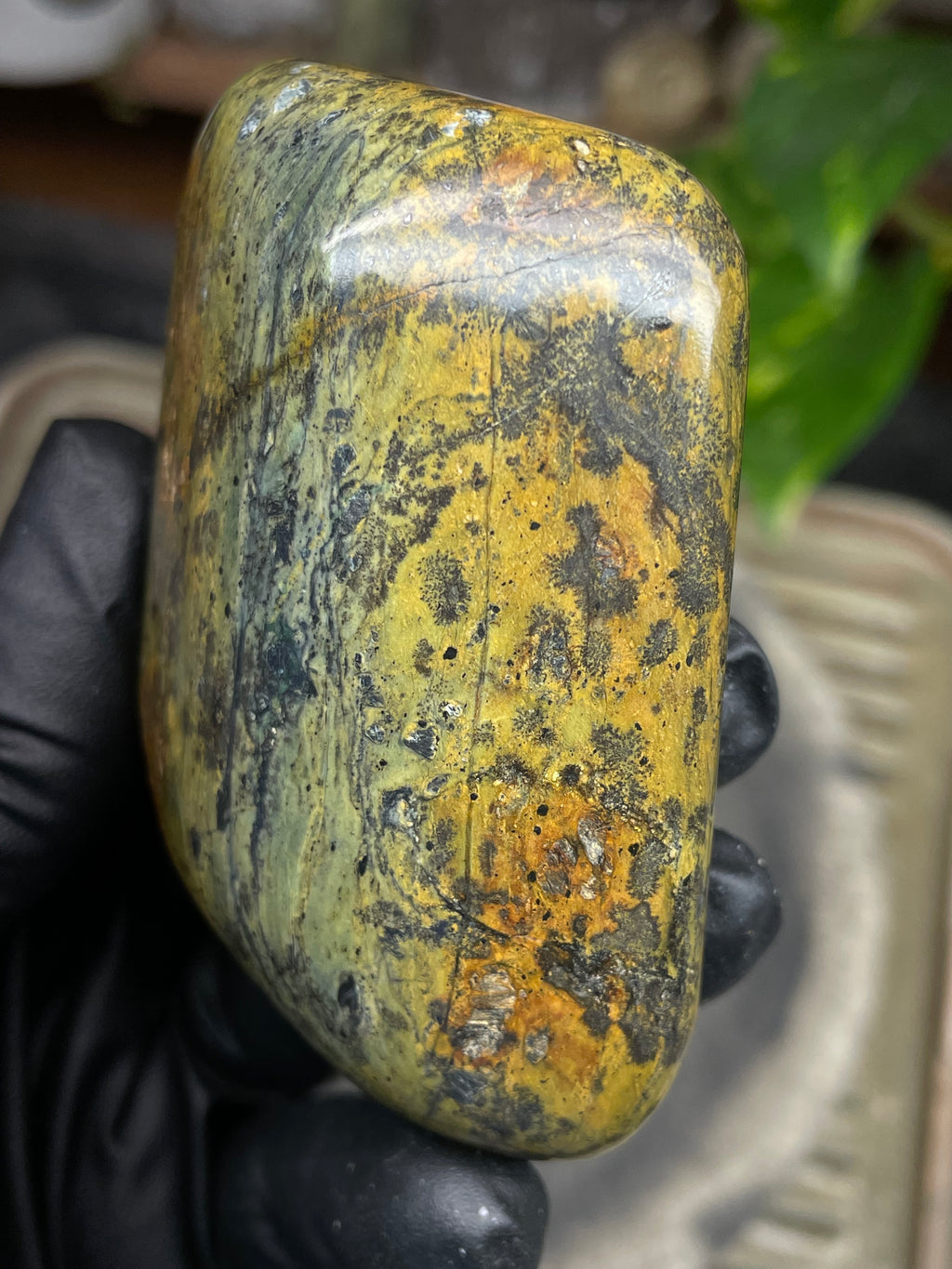 StoneBorn Creations Hand-Polished Vermont Serpentine with Golden Ochre, Mossy Greens, and Dark Natural Matrix
