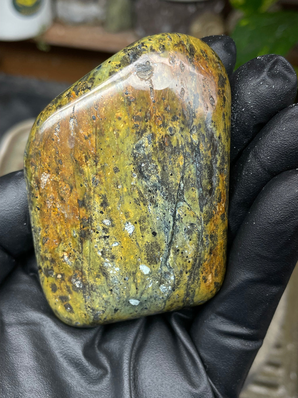 StoneBorn Creations Hand-Polished Vermont Serpentine with Golden Ochre, Mossy Greens, and Dark Natural Matrix