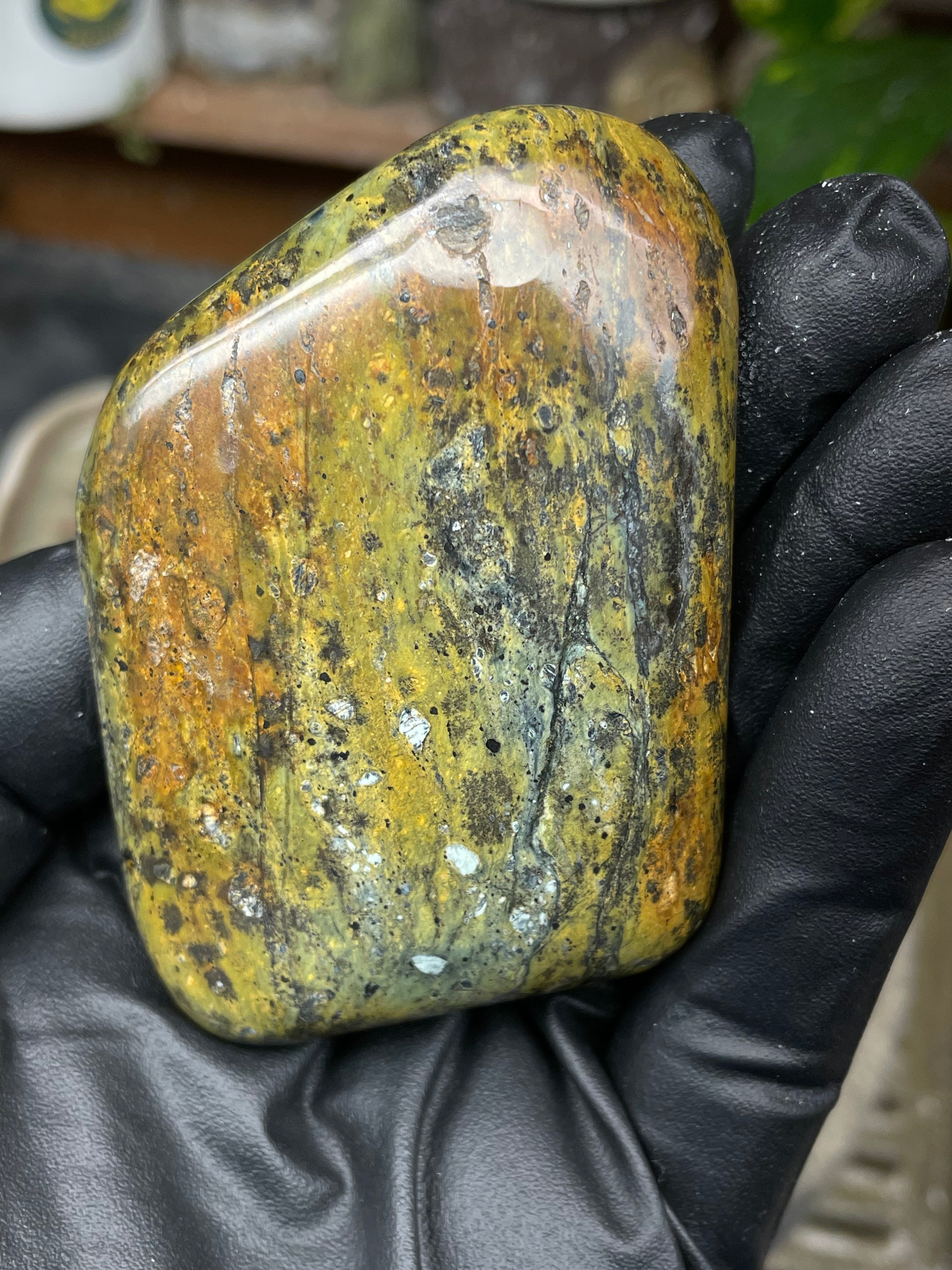 StoneBorn Creations Hand-Polished Vermont Serpentine with Golden Ochre, Mossy Greens, and Dark Natural Matrix