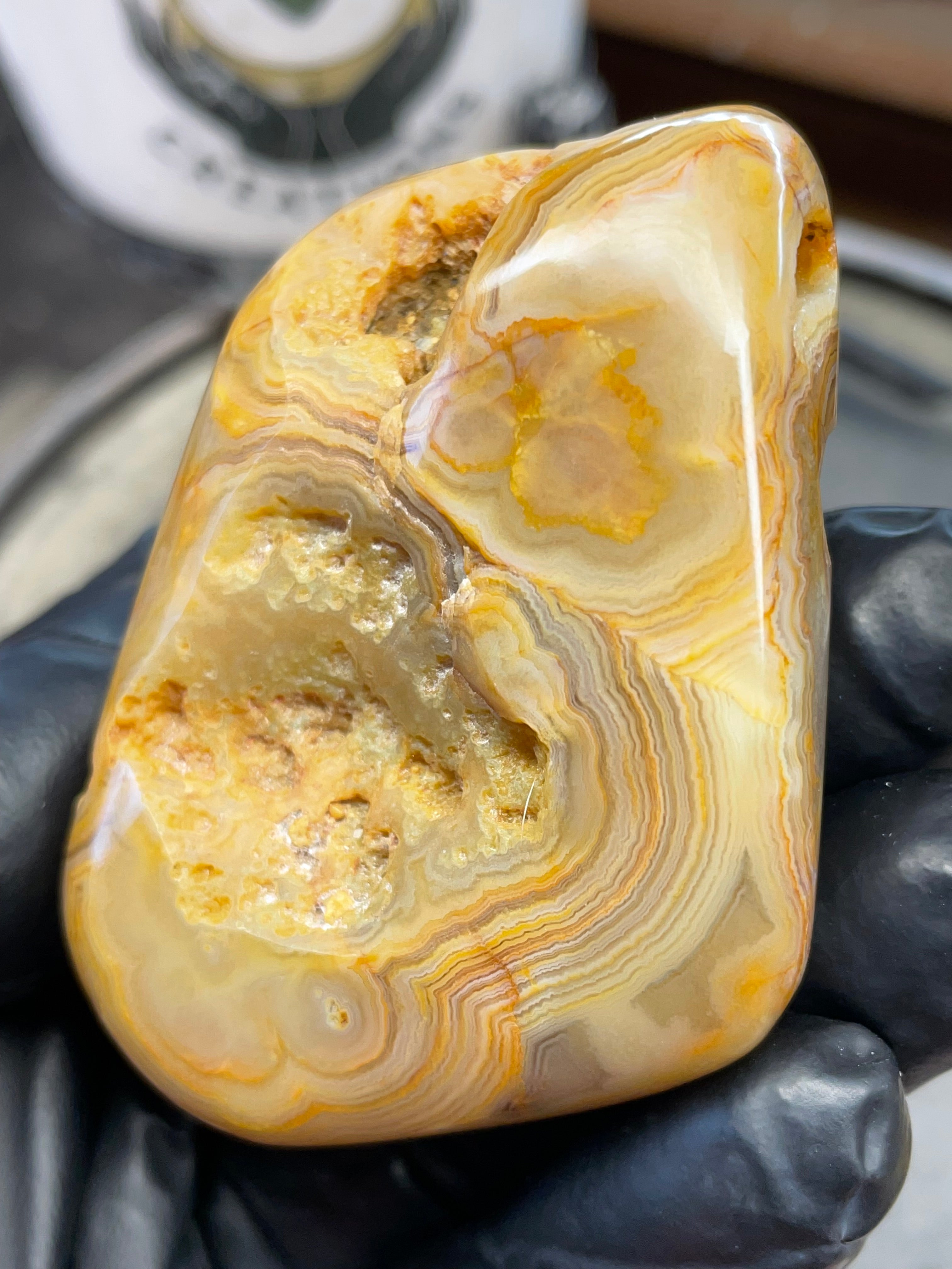 StoneBorn Creations – Crowley Ridge Agate w/ Golden Lace Banding & Natural Druzy Pockets (Hand-Polished)