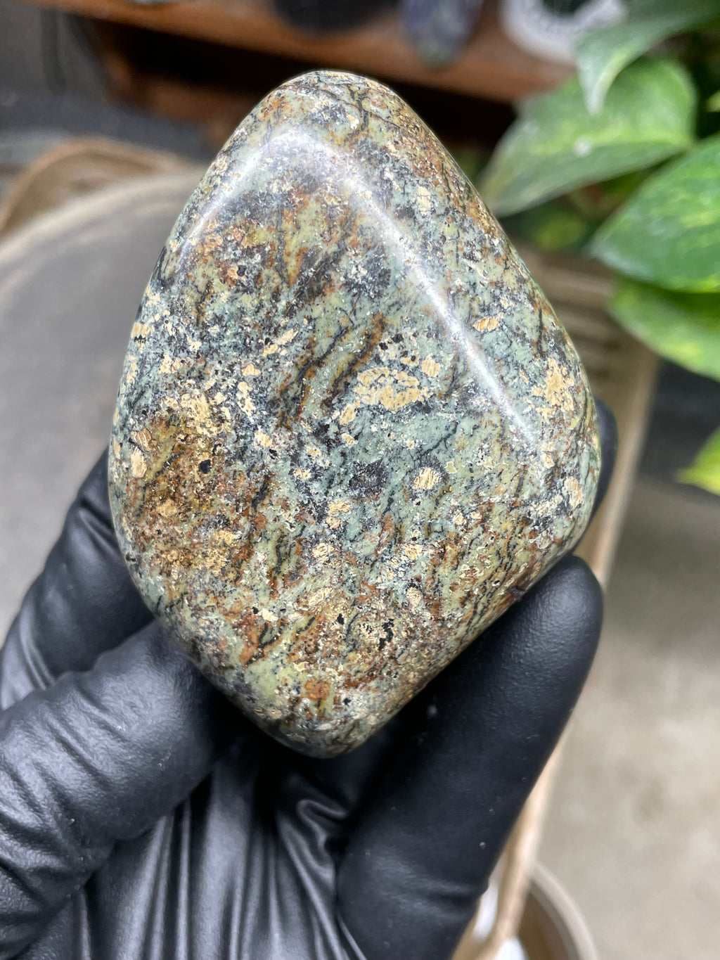 StoneBorn Creations Hand-Polished Vermont Serpentine Freeform with Moss Green Matrix, Earthy Iron Tones and Natural Organic Patterning