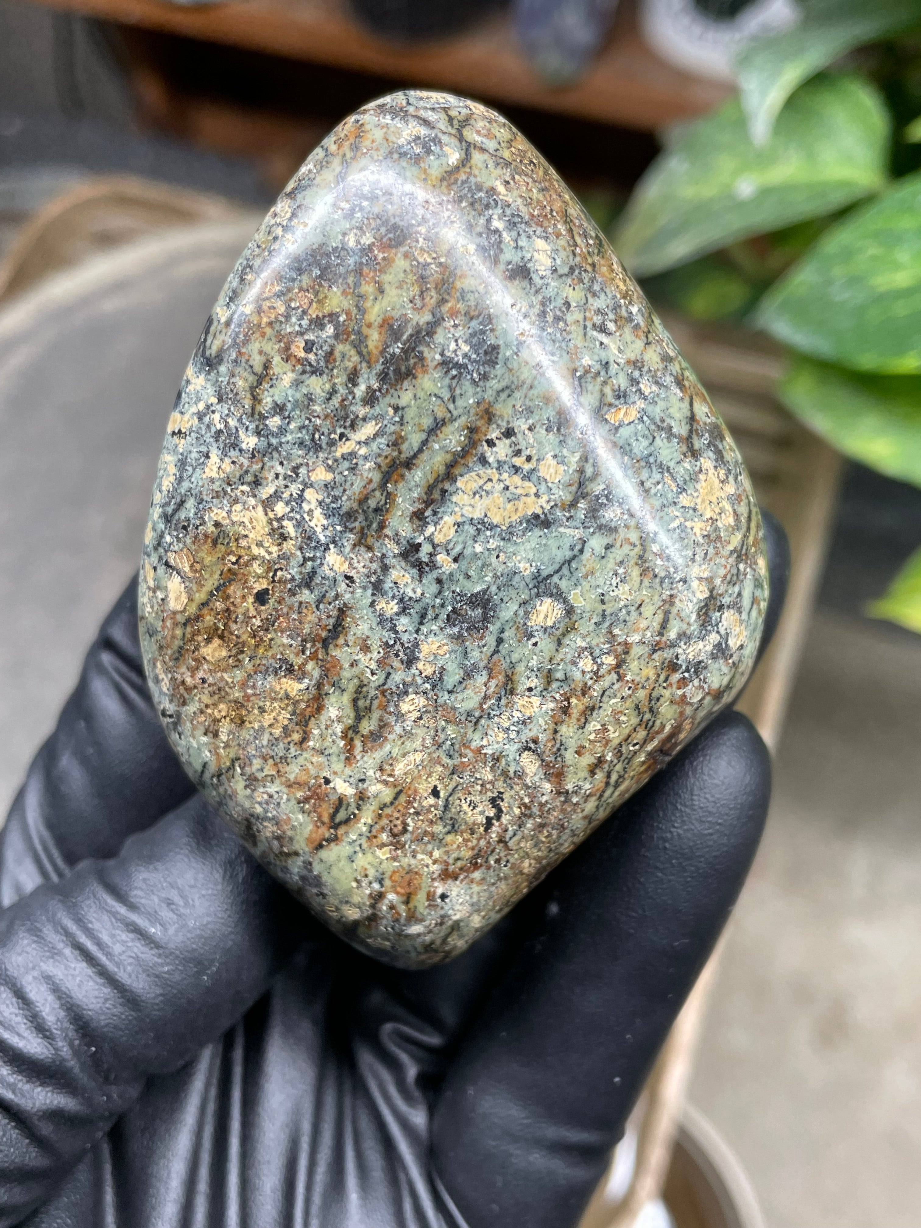 StoneBorn Creations Hand-Polished Vermont Serpentine Freeform with Moss Green Matrix, Earthy Iron Tones and Natural Organic Patterning