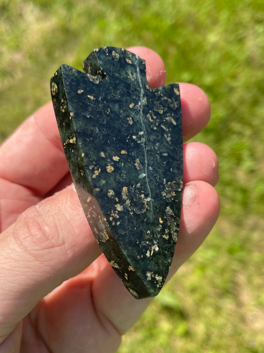 StoneBorn Creations Hand-Polished Serpentine Arrowhead Freeform with Golden Mineral Flecks and Natural Veining